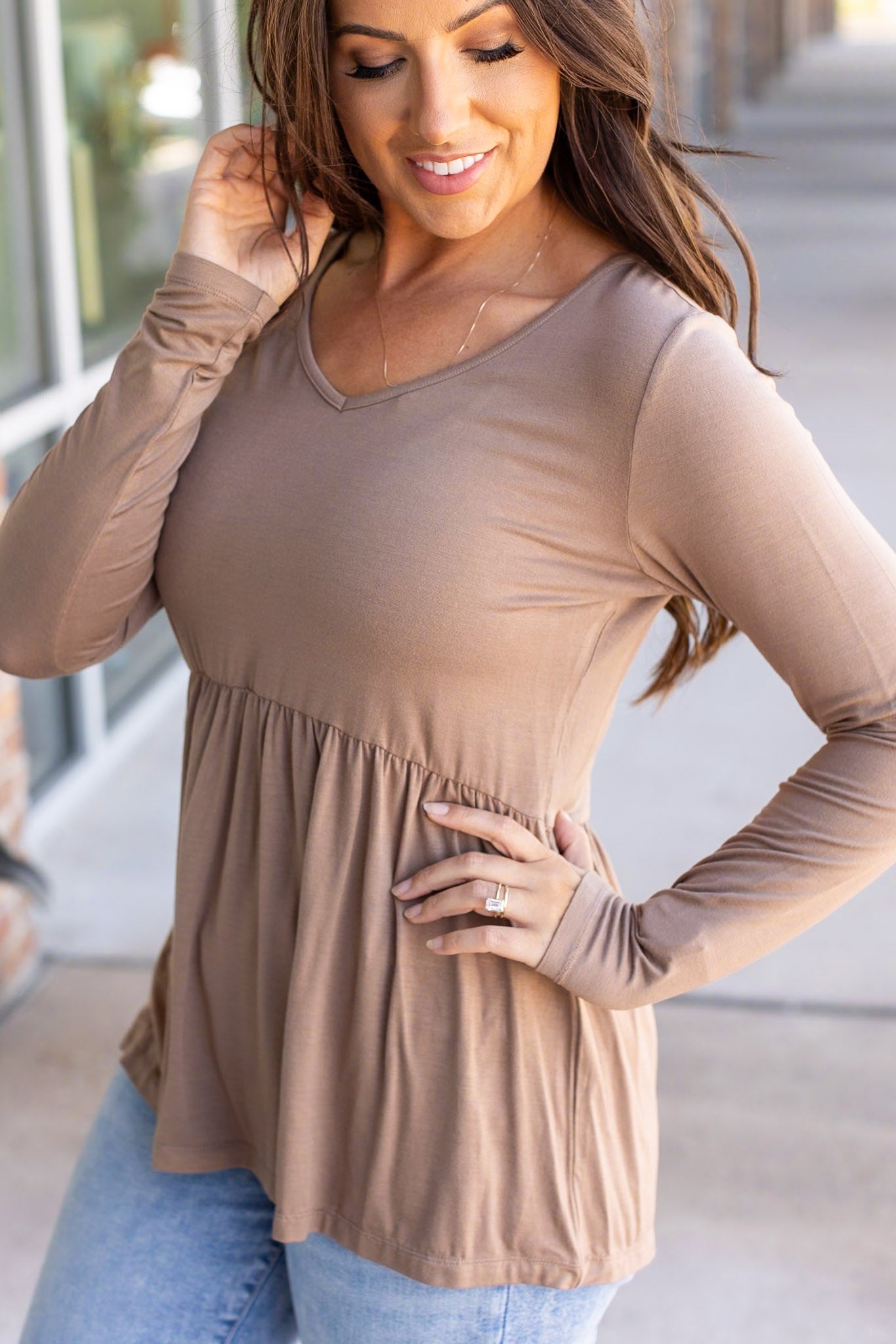 Michelle Mae Long Sleeve Sarah Ruffle - Mocha