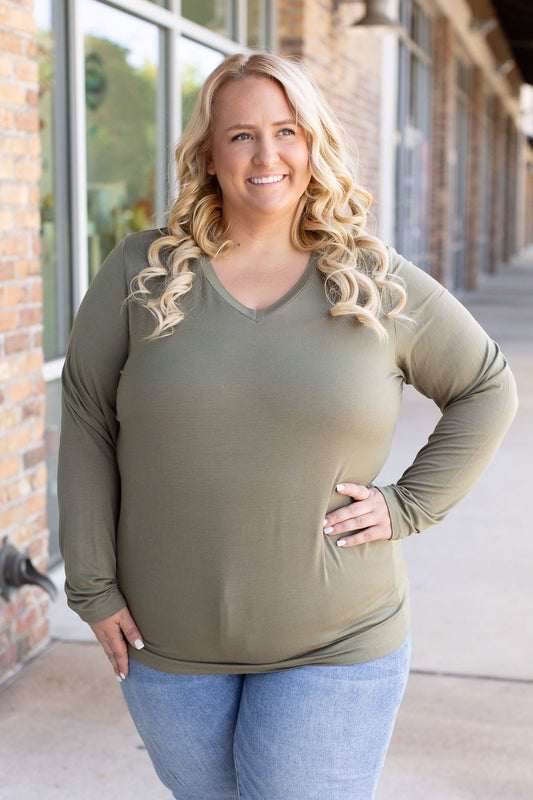 Larissa Long Sleeve - Olive | Women's V-Neck Top