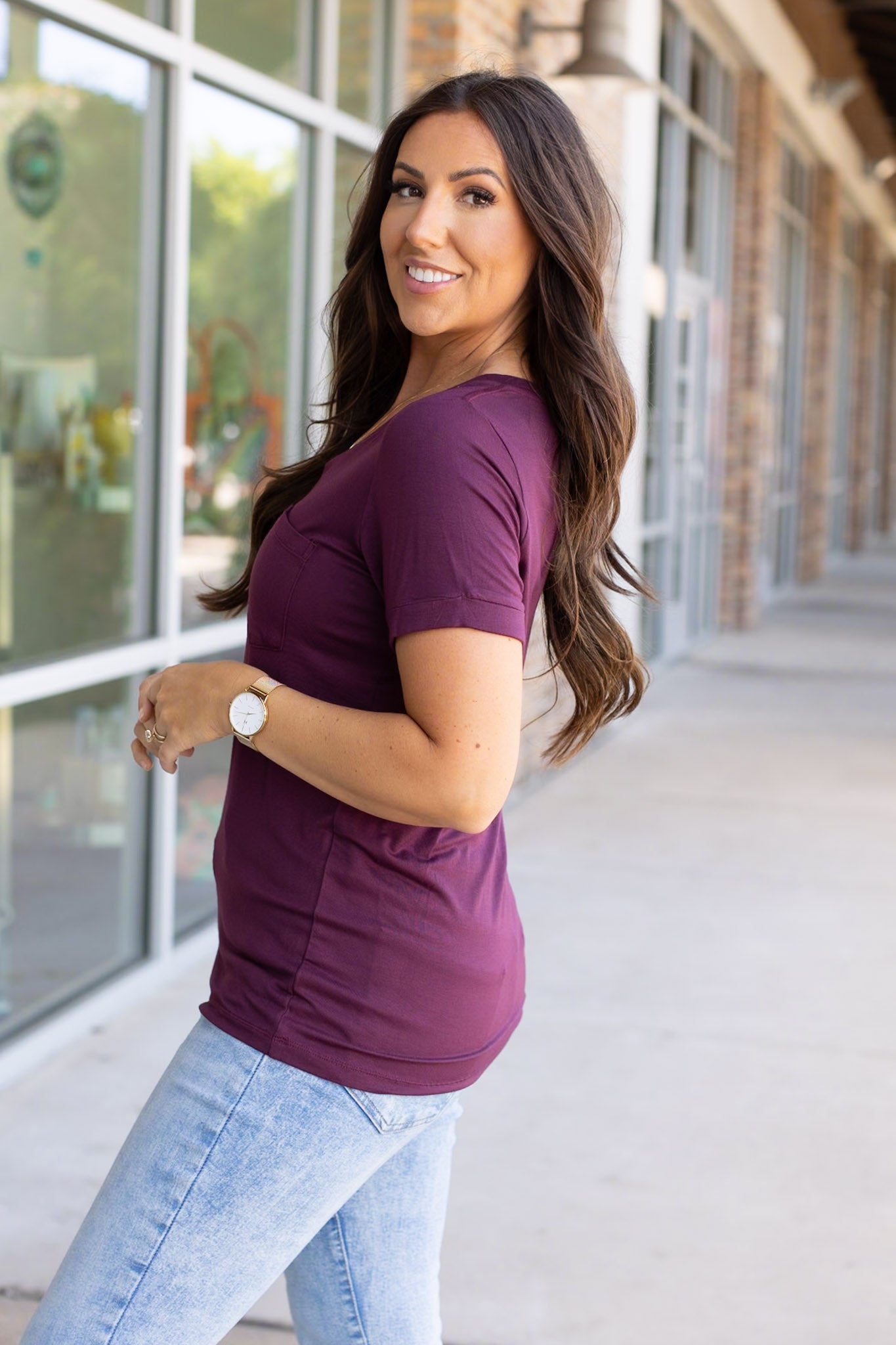 Michelle Mae Sophie Pocket Tee - Burgundy