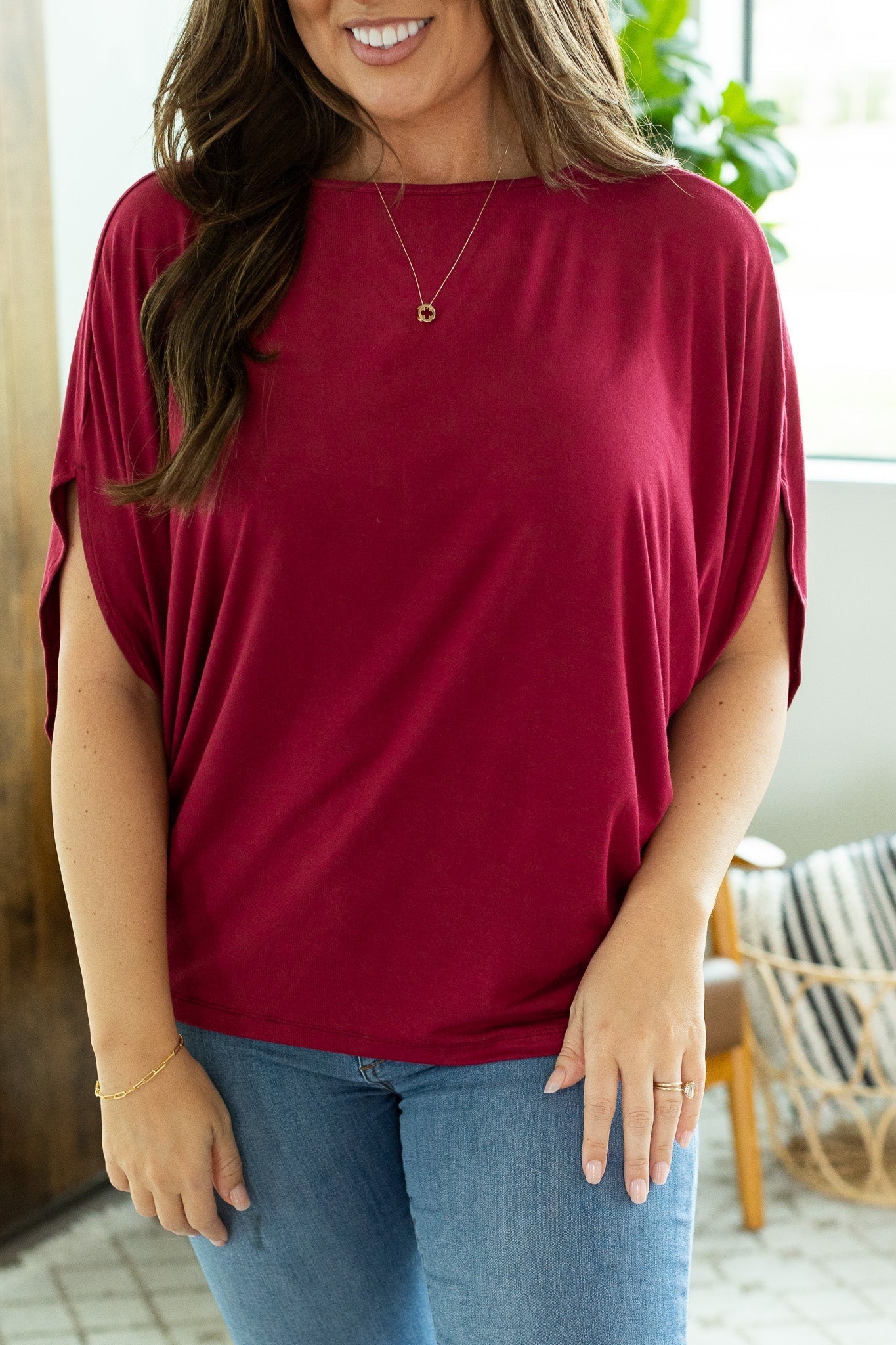 Michelle Mae Darcy Dolman Top - Burgundy