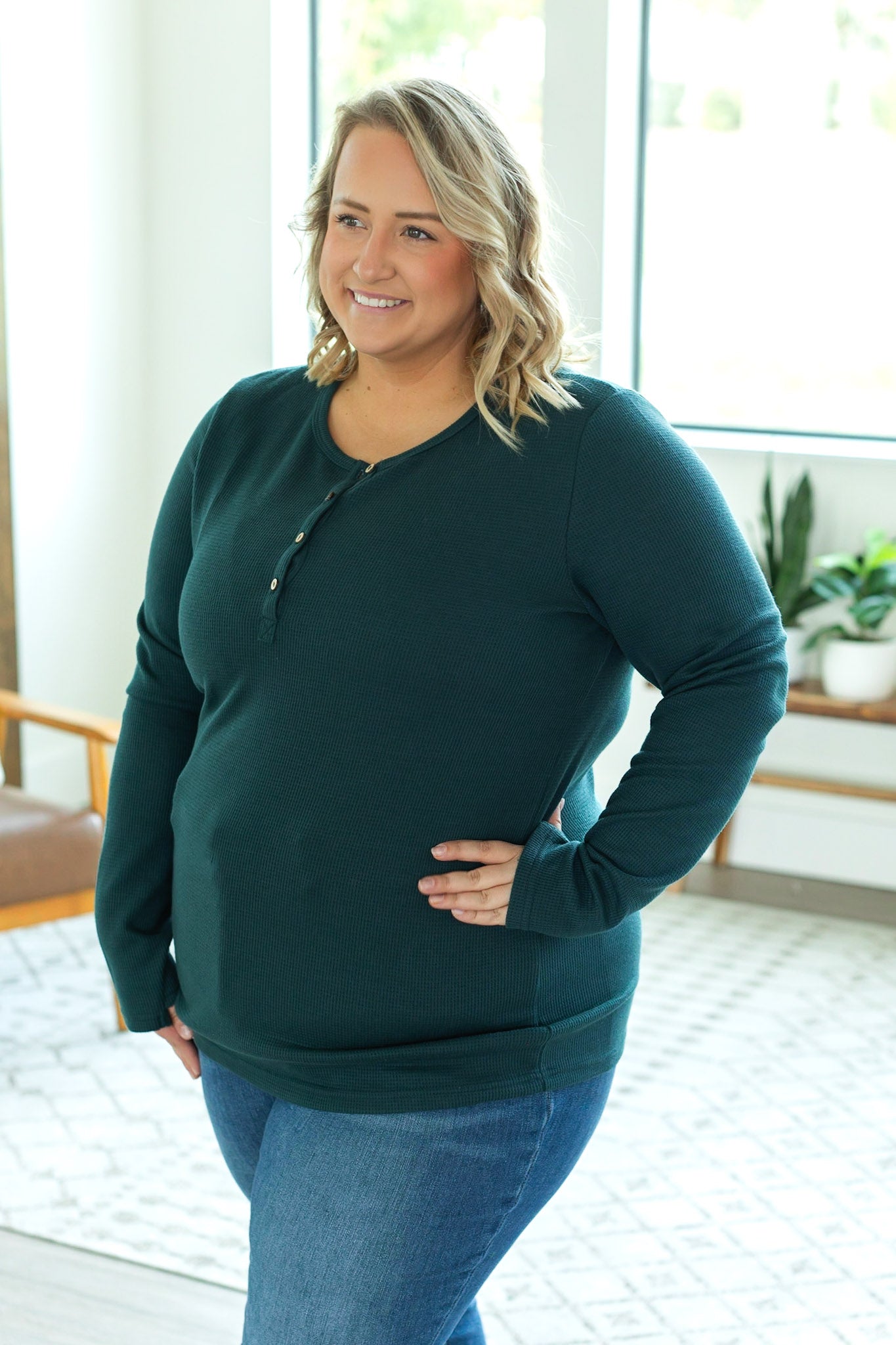 Michelle Mae Harper Long Sleeve Henley - Evergreen