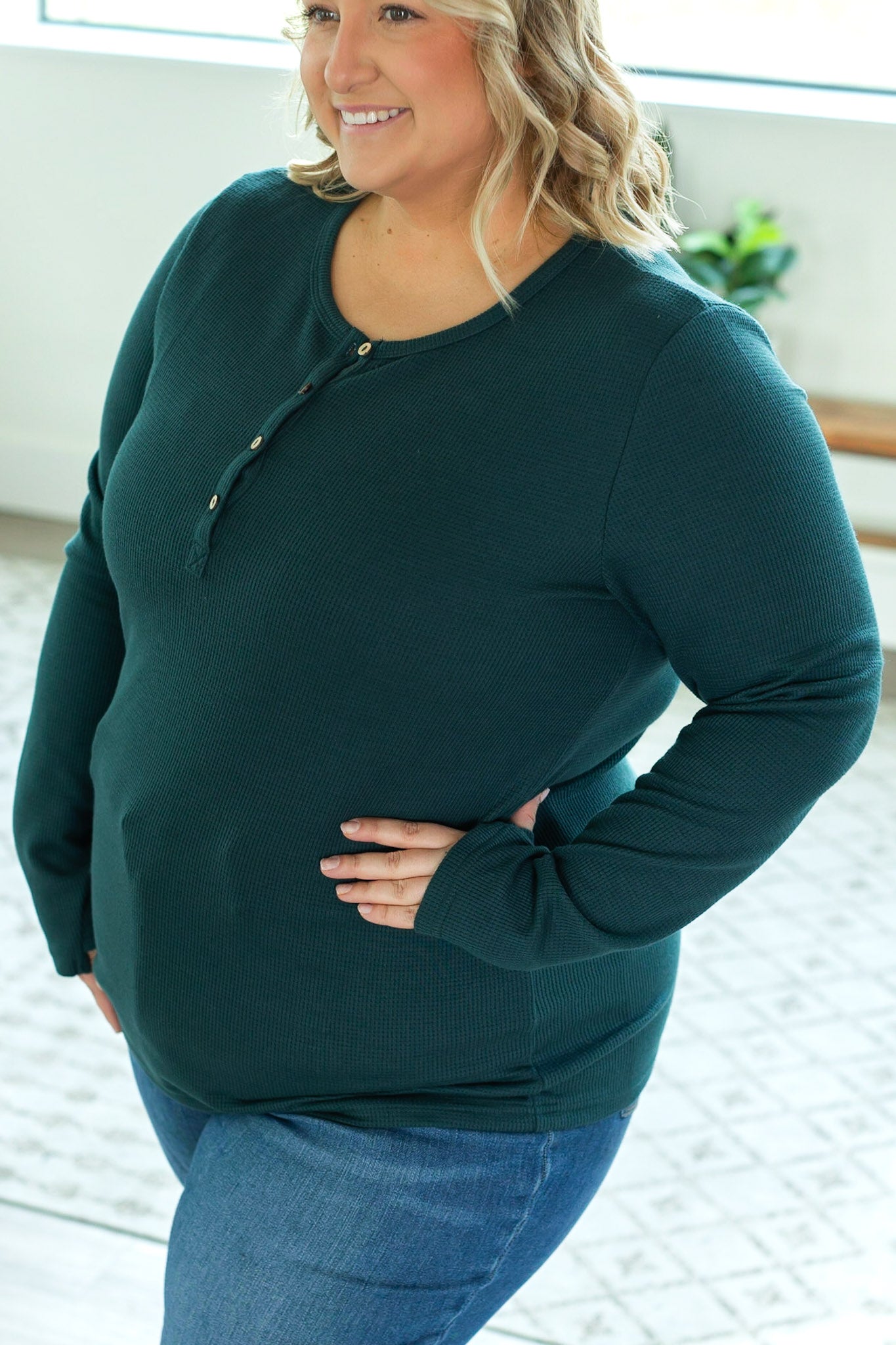 Michelle Mae Harper Long Sleeve Henley - Evergreen