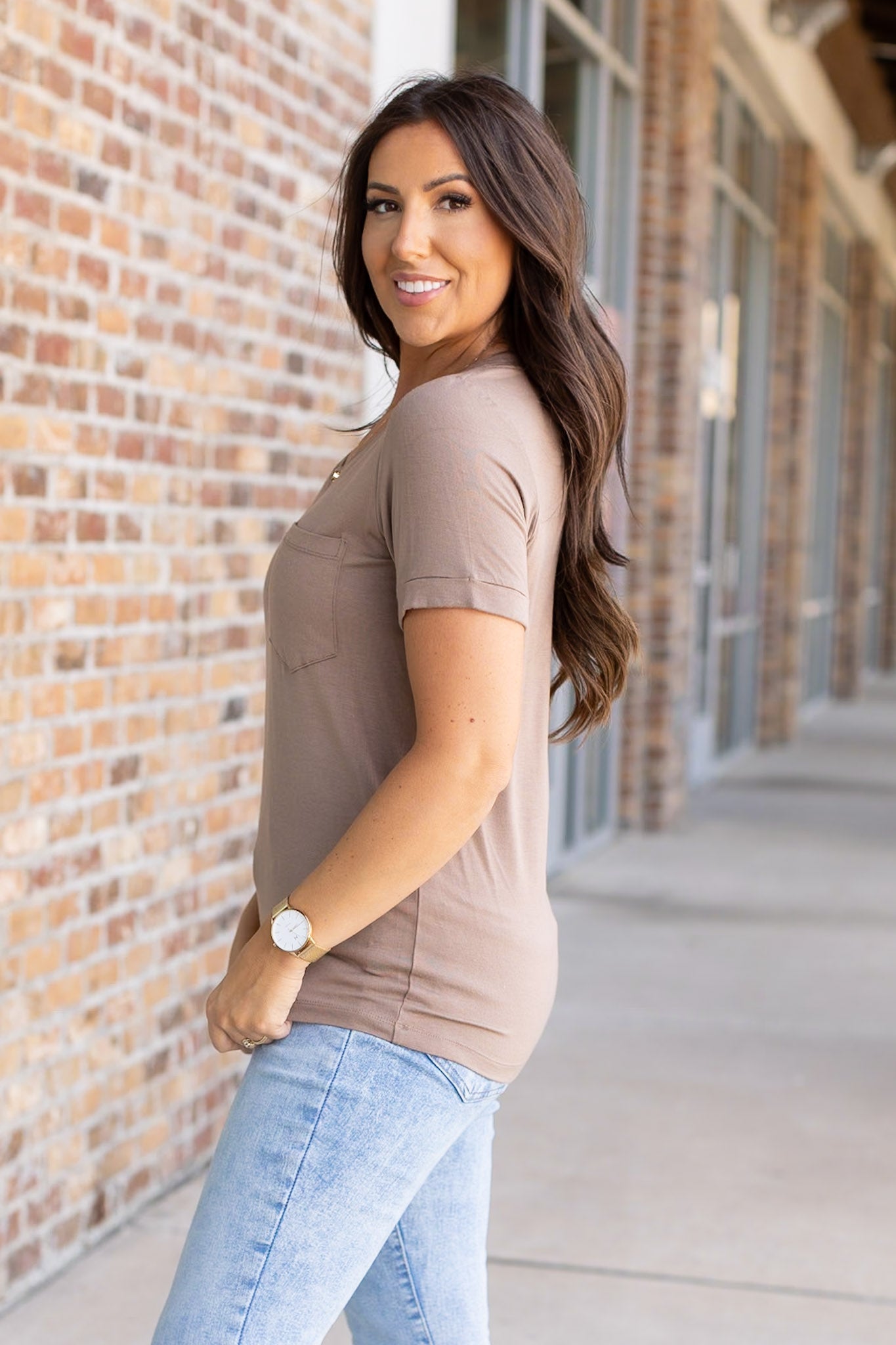 Michelle Mae Sophie Pocket Tee - Mocha