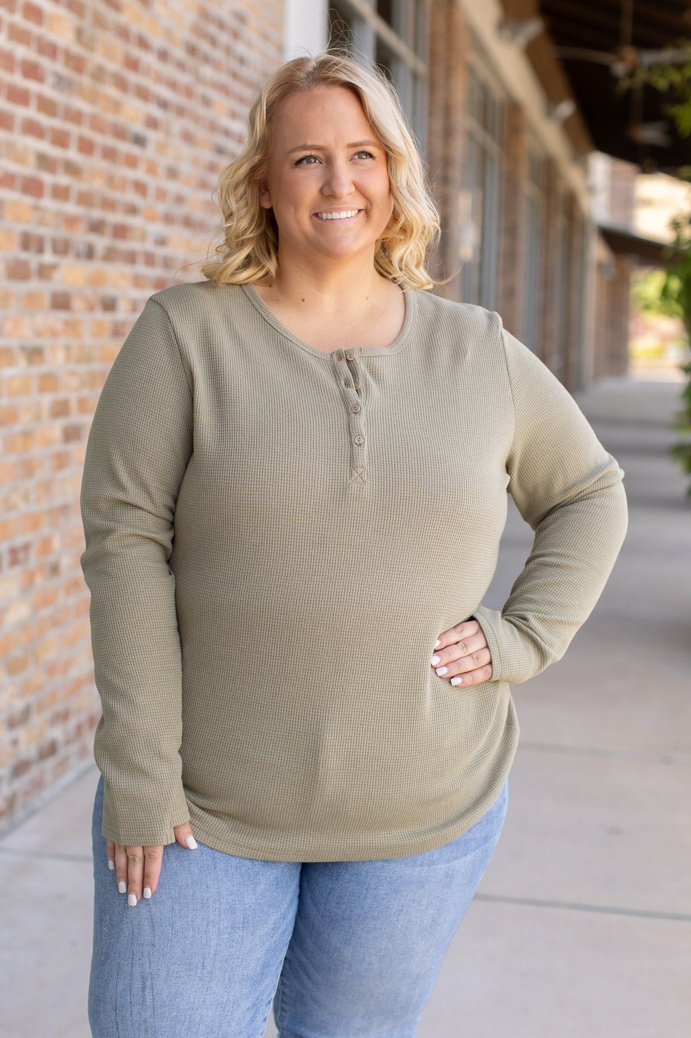 Michelle Mae Harper Long Sleeve Henley - Olive