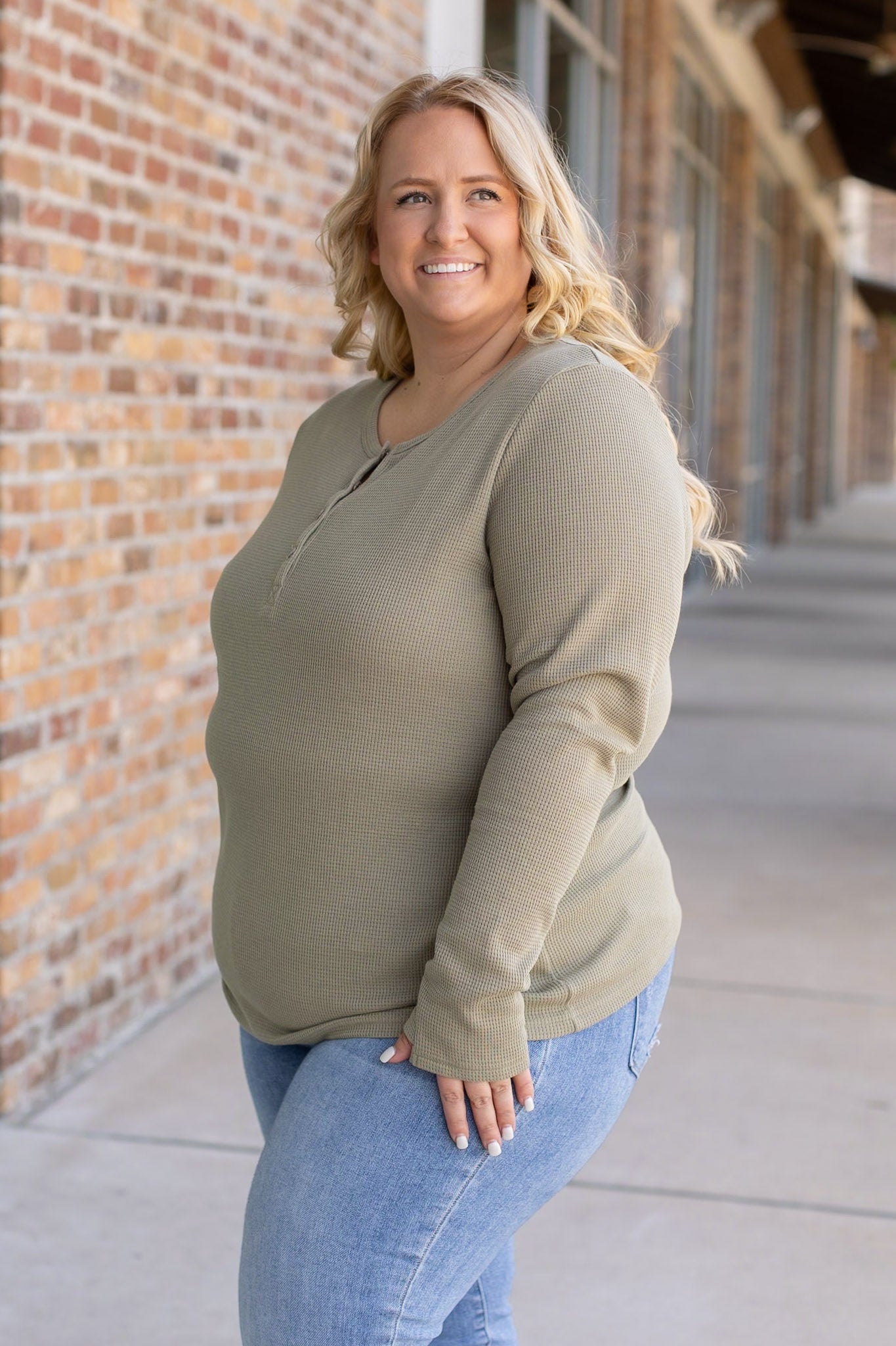 Michelle Mae Harper Long Sleeve Henley - Olive