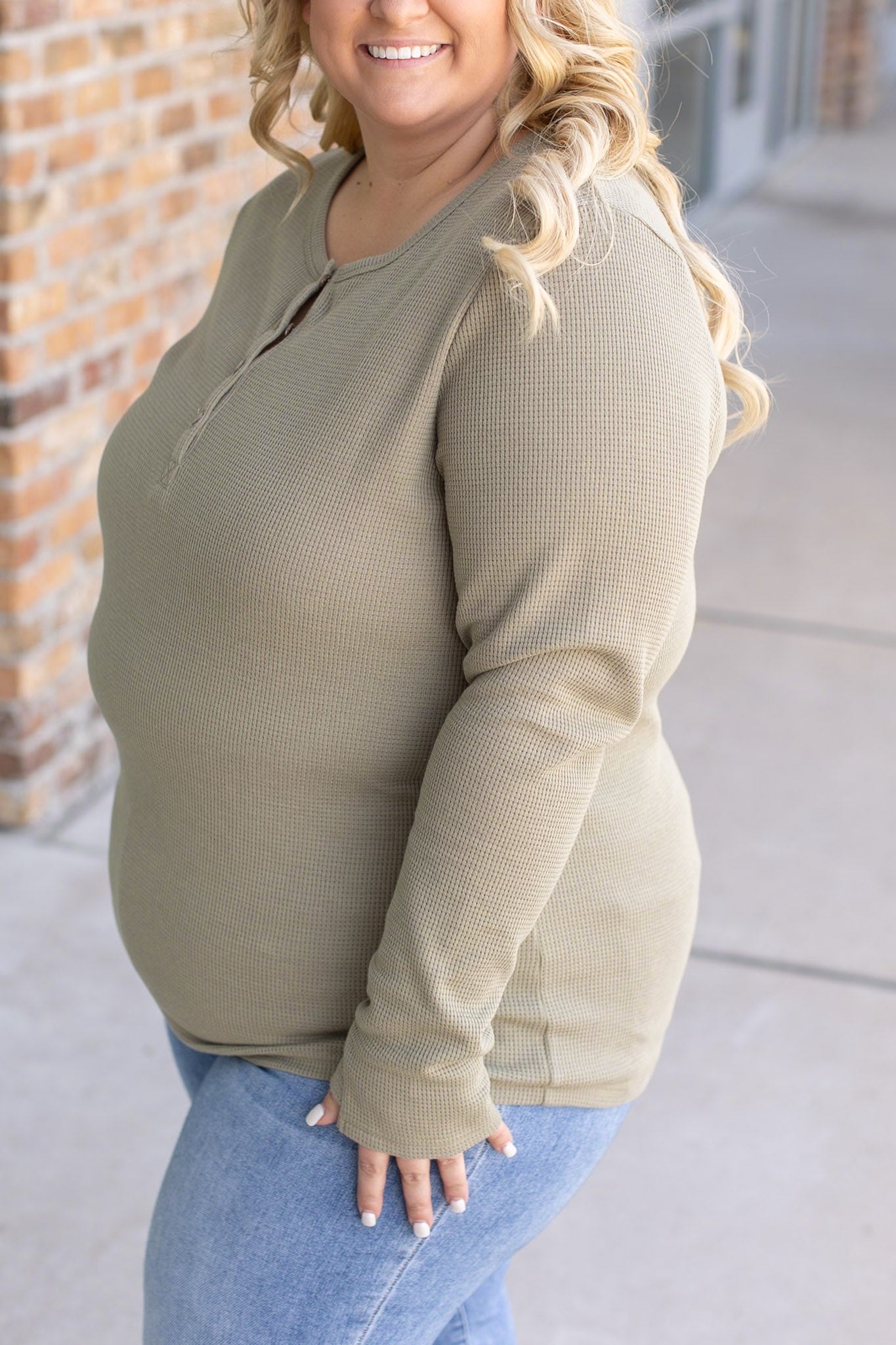 Michelle Mae Harper Long Sleeve Henley - Olive