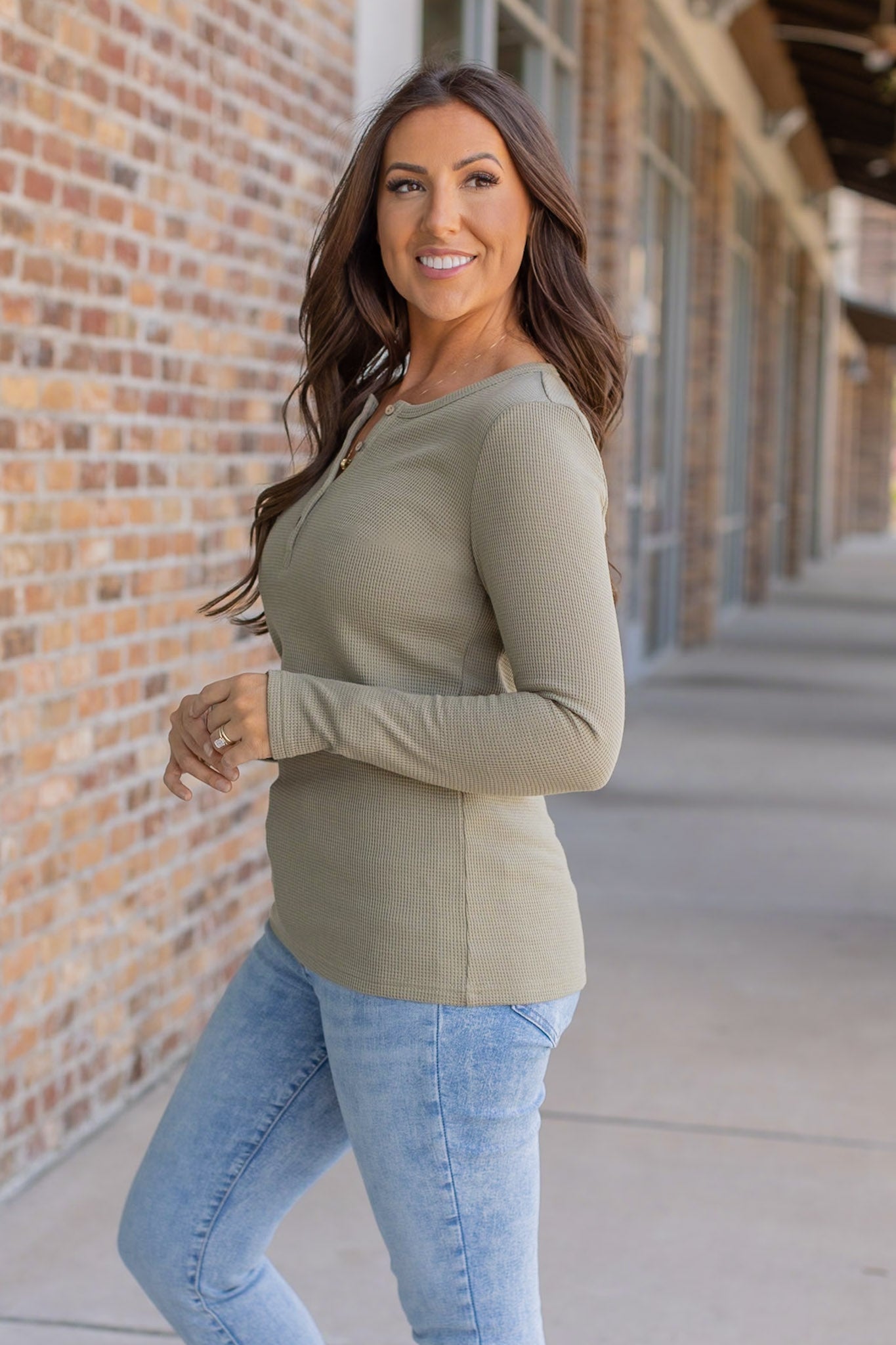 Michelle Mae Harper Long Sleeve Henley - Olive