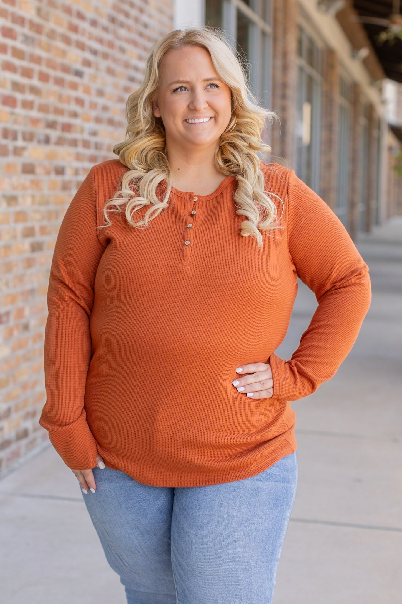 Michelle Mae Harper Long Sleeve Henley - Pumpkin