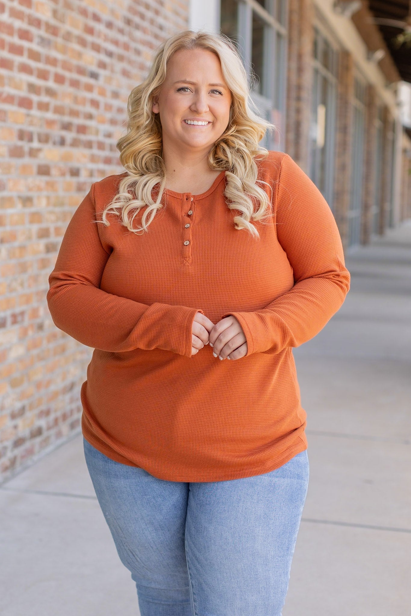 Michelle Mae Harper Long Sleeve Henley - Pumpkin