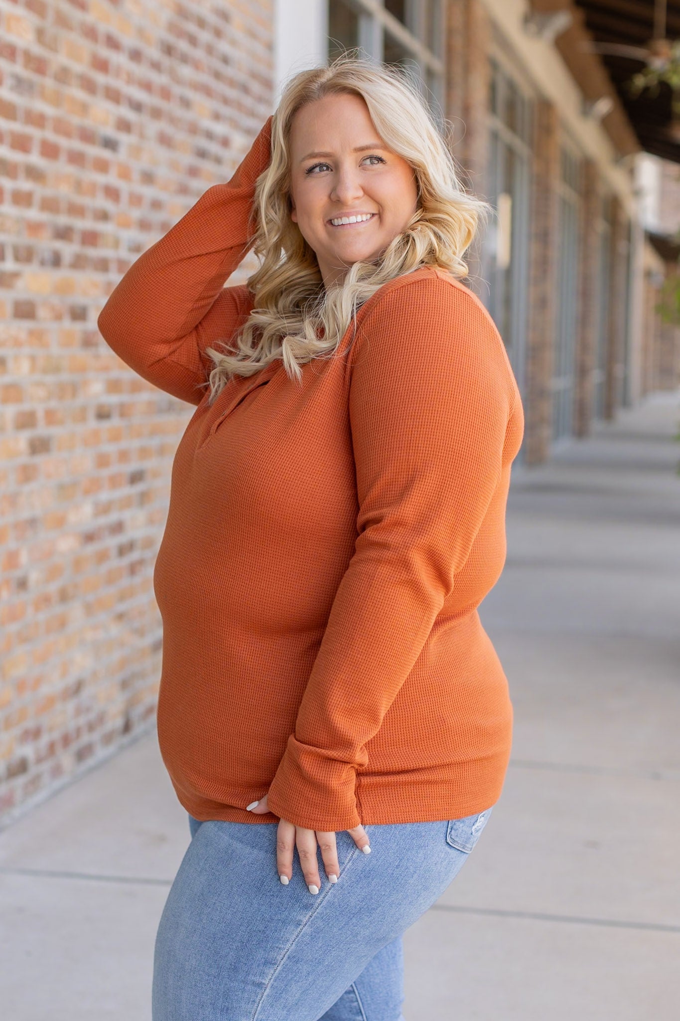 Michelle Mae Harper Long Sleeve Henley - Pumpkin