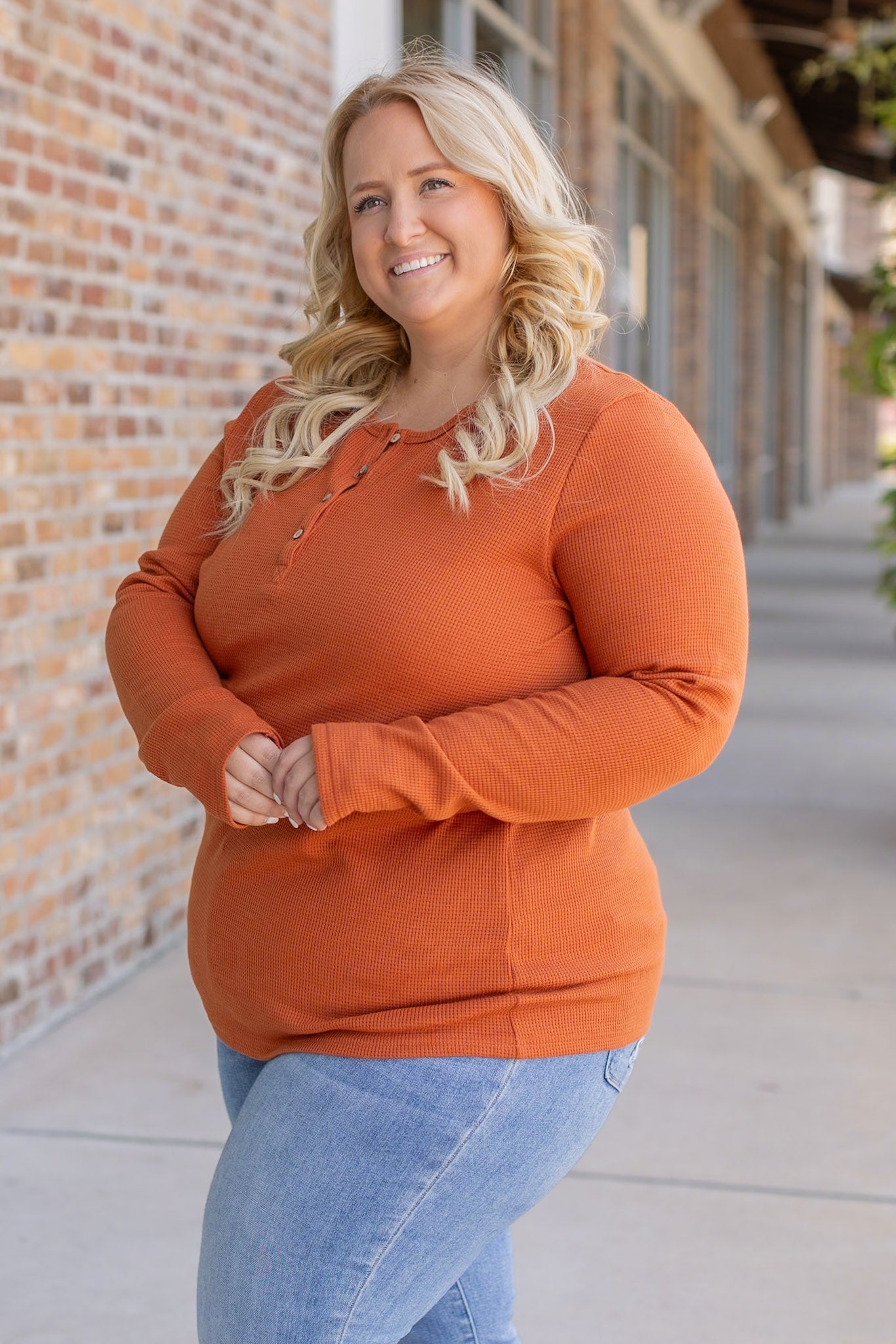 Michelle Mae Harper Long Sleeve Henley - Pumpkin