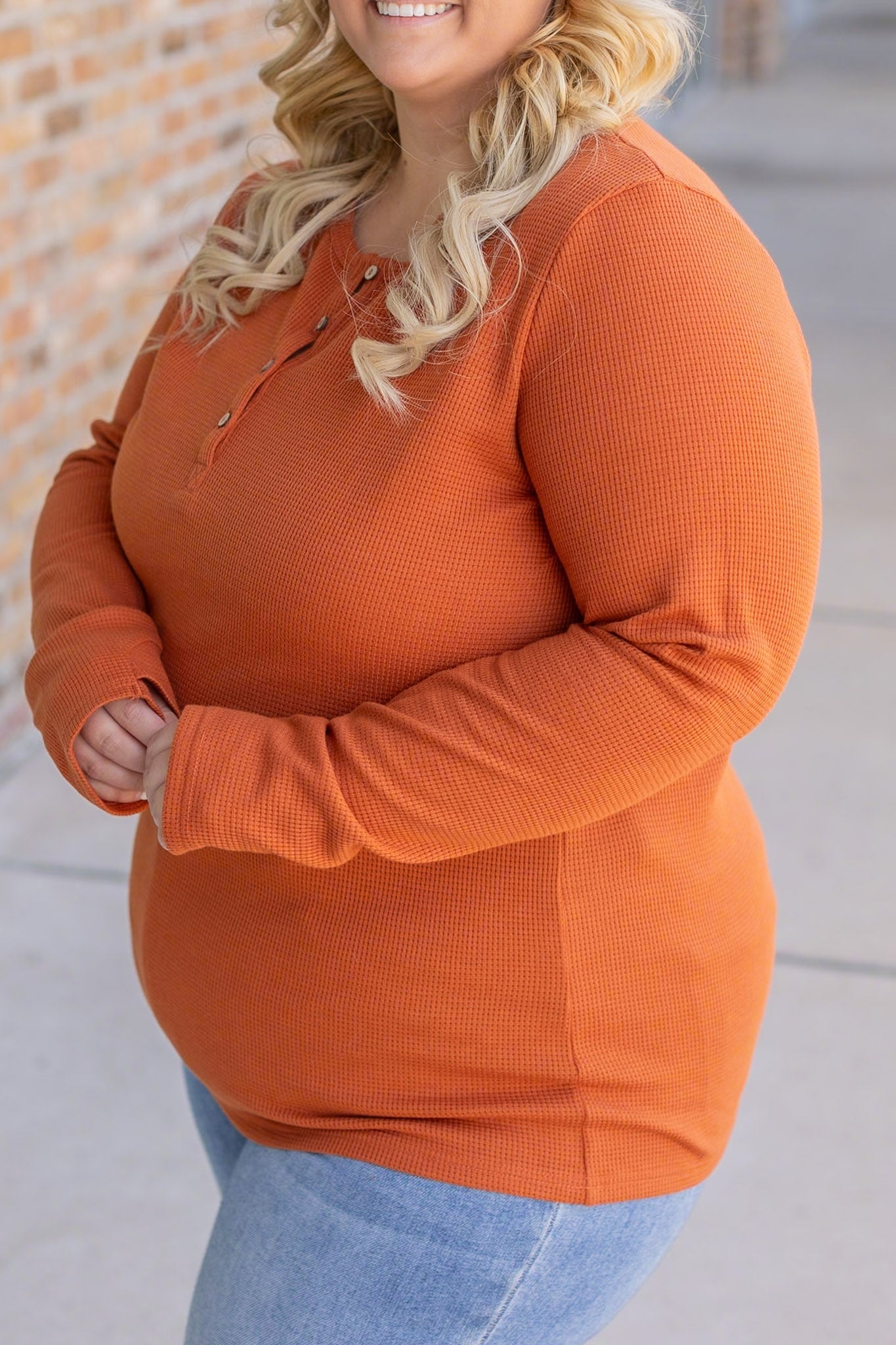 Michelle Mae Harper Long Sleeve Henley - Pumpkin