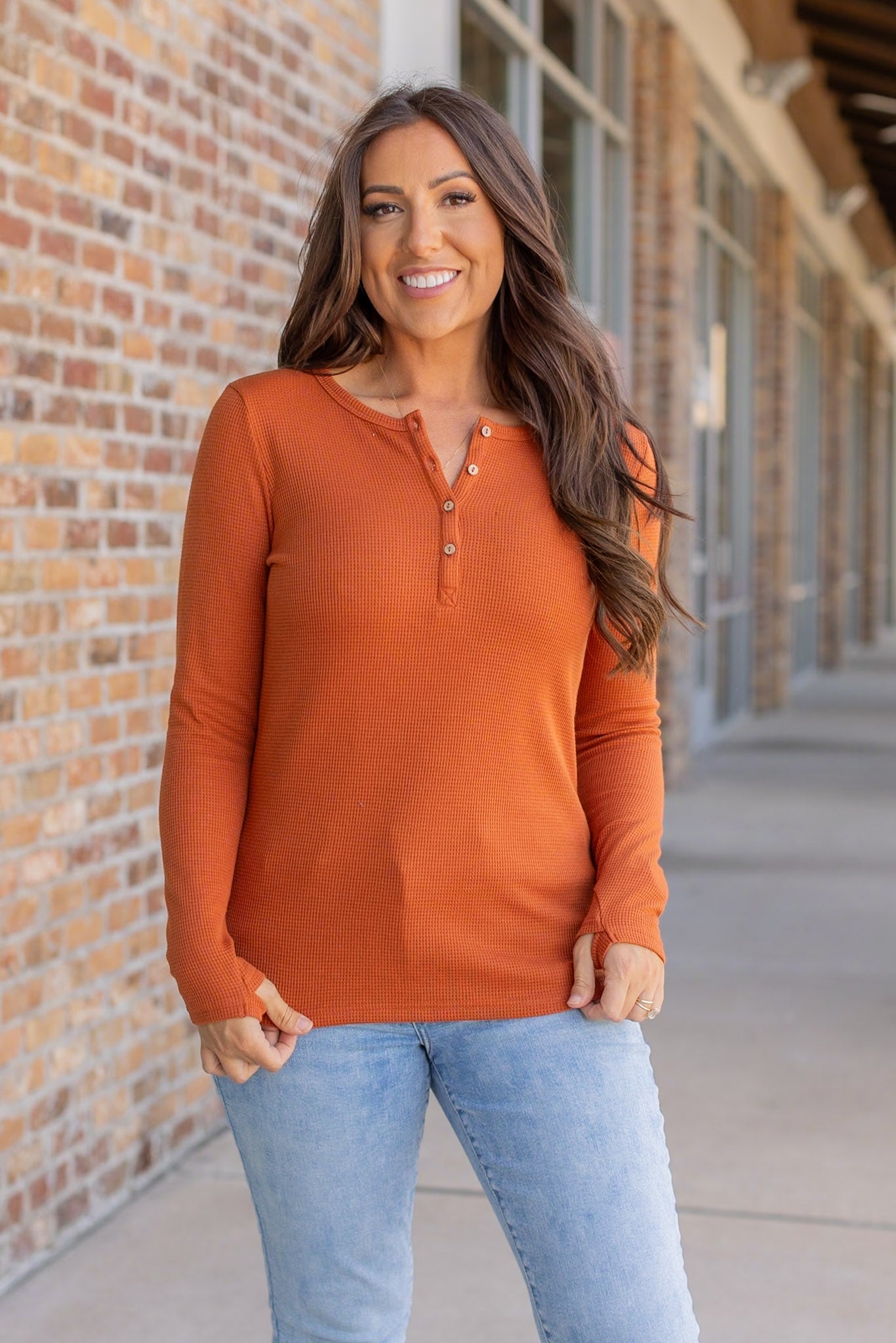 Michelle Mae Harper Long Sleeve Henley - Pumpkin