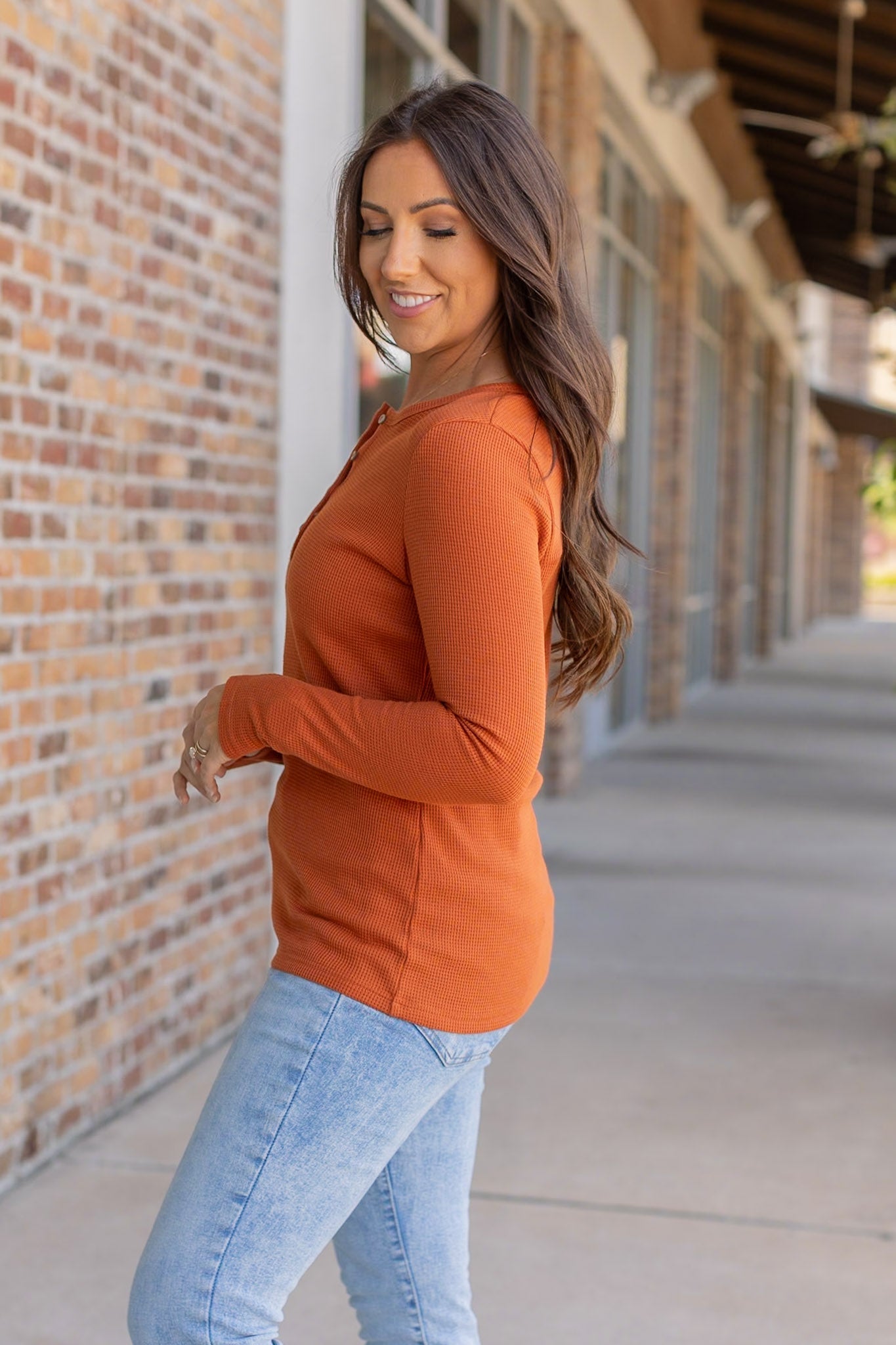 Michelle Mae Harper Long Sleeve Henley - Pumpkin