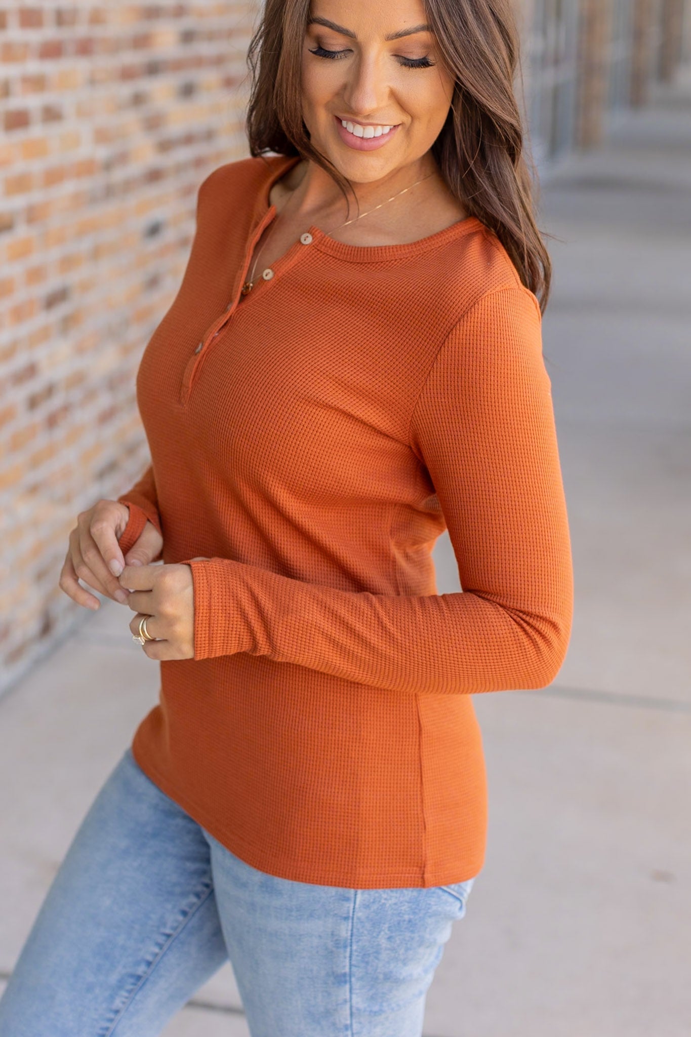 Michelle Mae Harper Long Sleeve Henley - Pumpkin