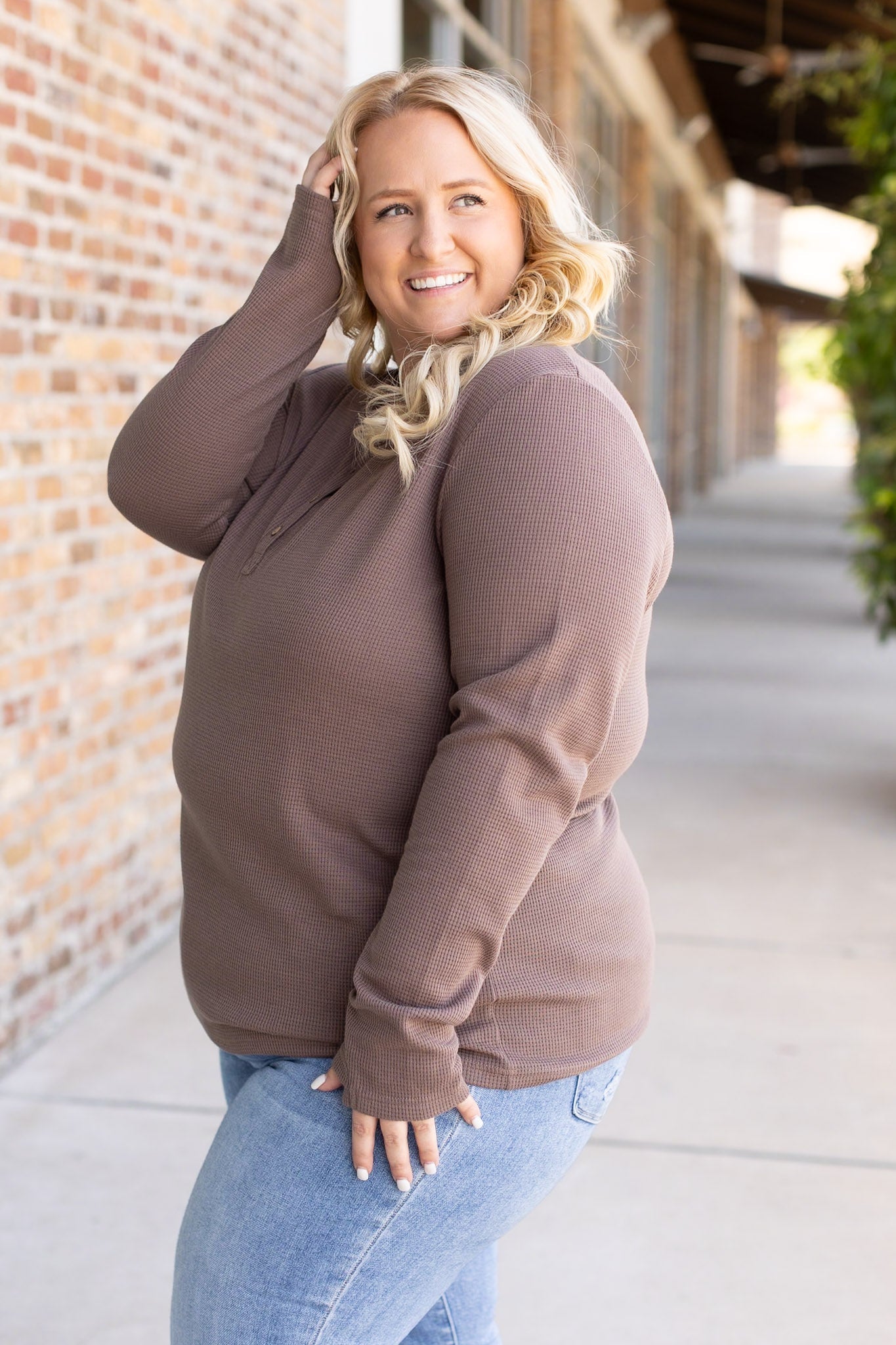 Michelle Mae Harper Long Sleeve Henley - Mocha