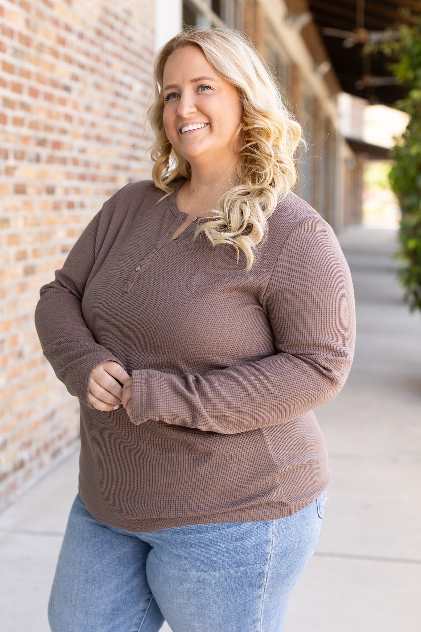 Michelle Mae Harper Long Sleeve Henley - Mocha