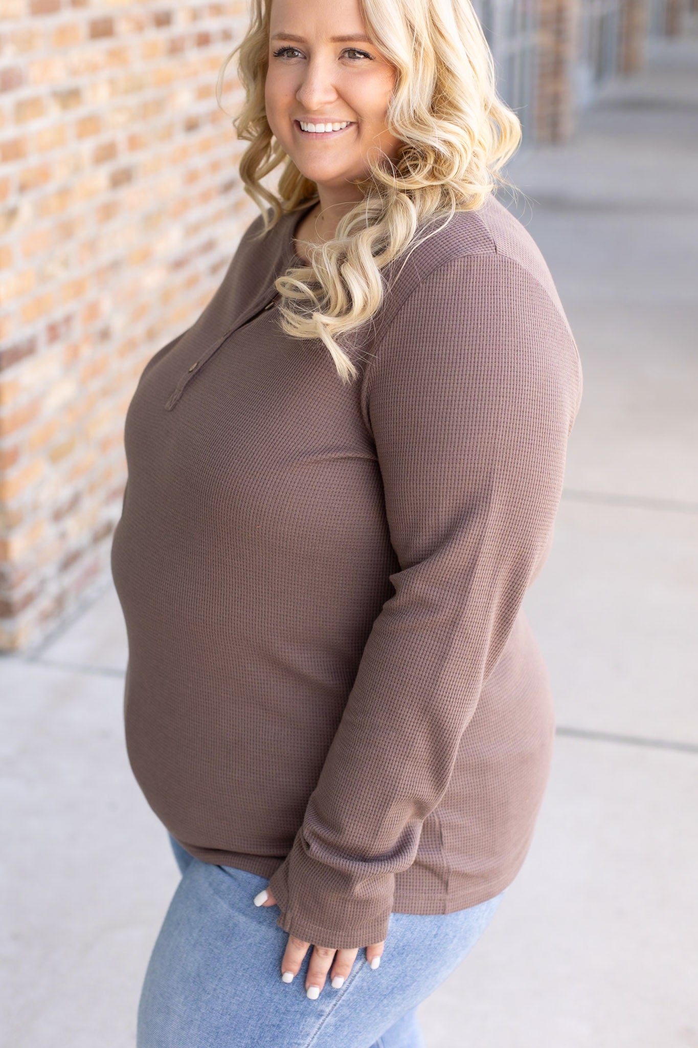 Michelle Mae Harper Long Sleeve Henley - Mocha