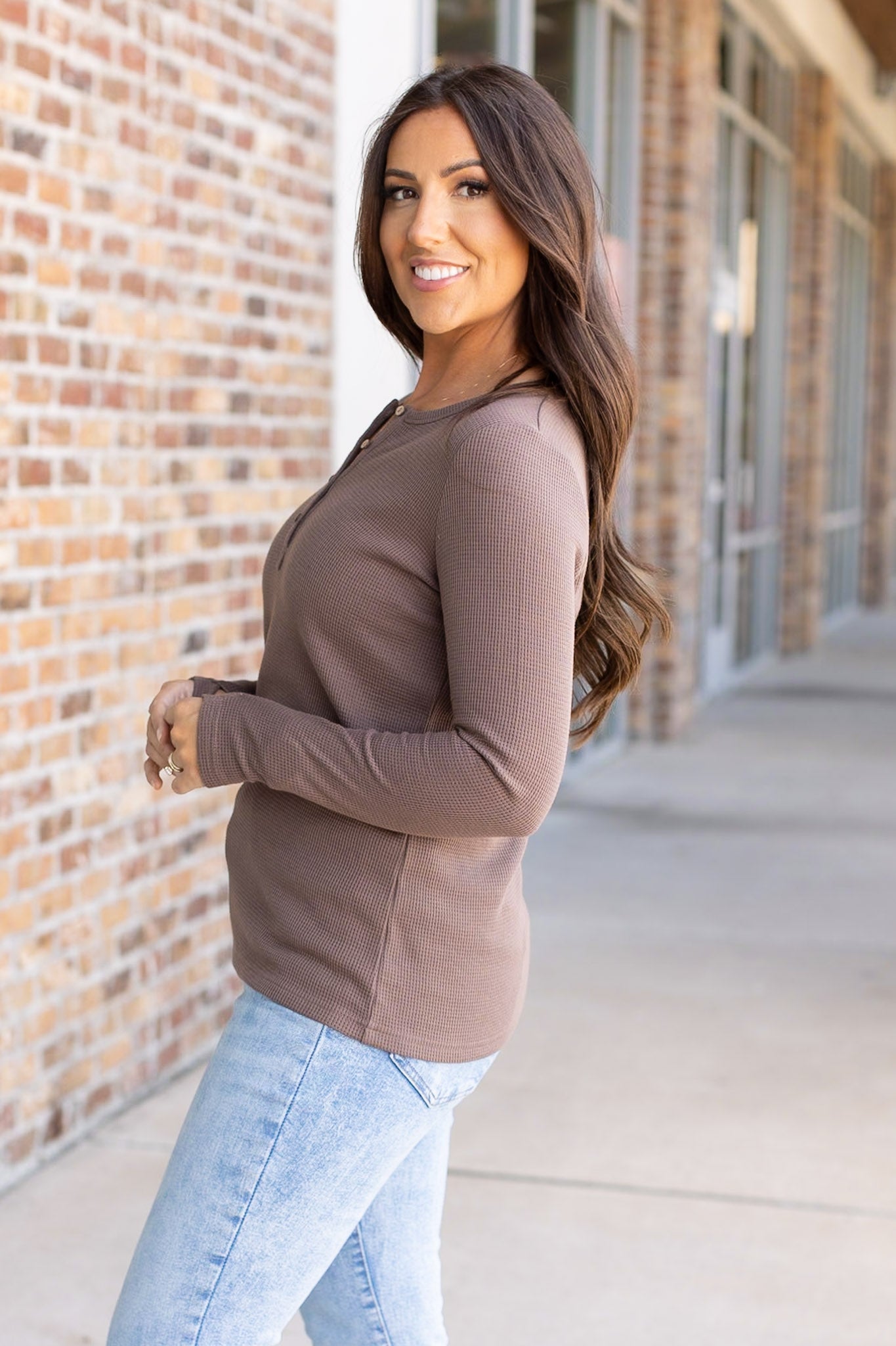 Michelle Mae Harper Long Sleeve Henley - Mocha