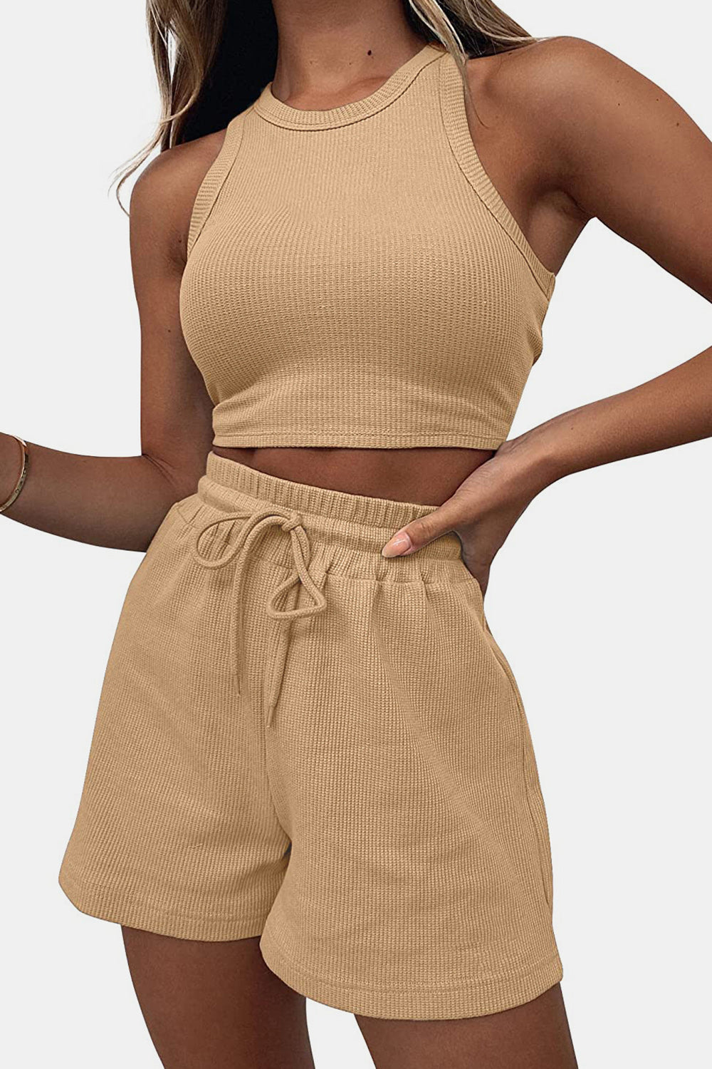 PREORDER- Round Neck Top and Drawstring Shorts Set