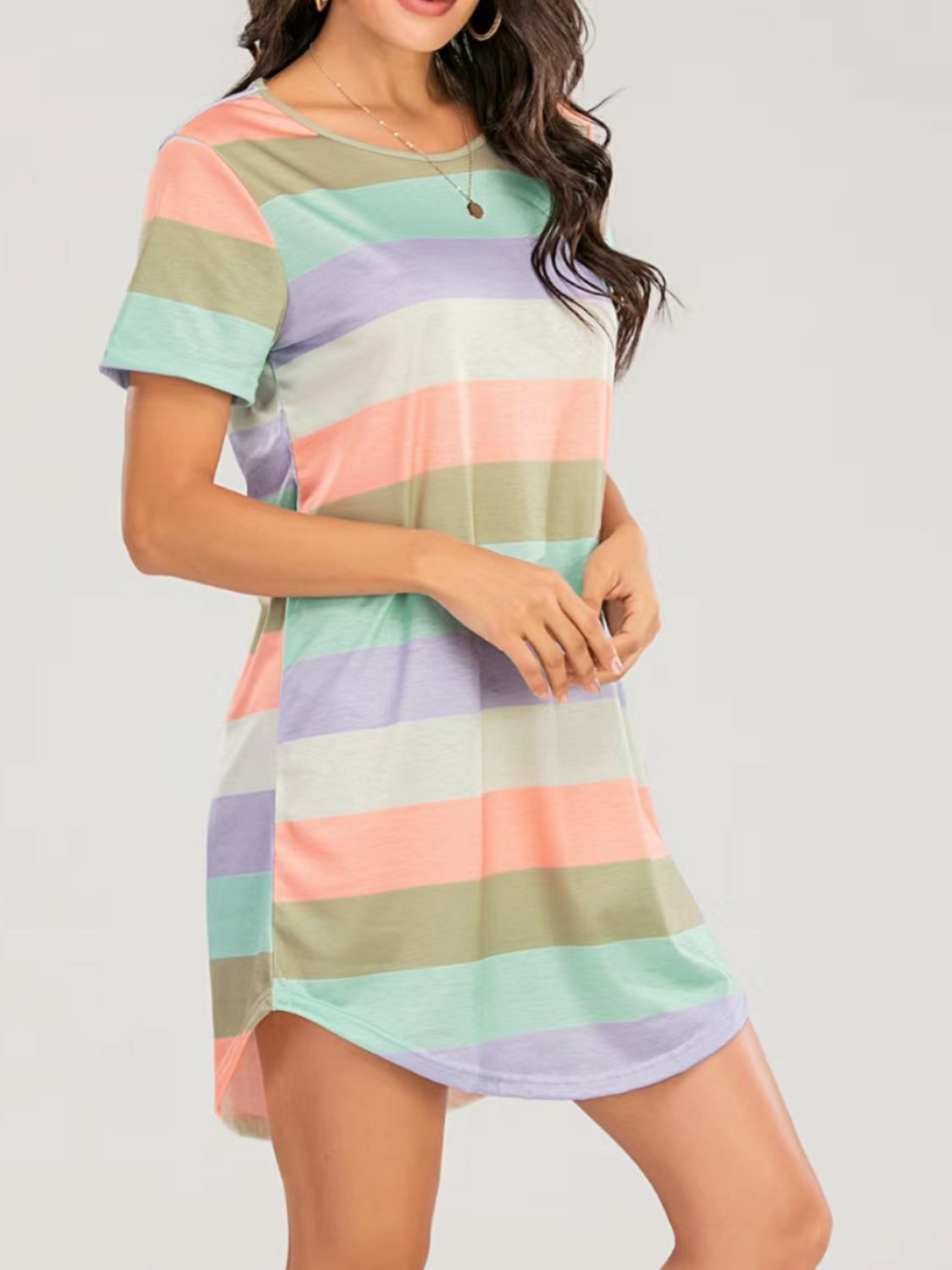 PREORDER- Striped Round Neck Short Sleeve Tee Dress