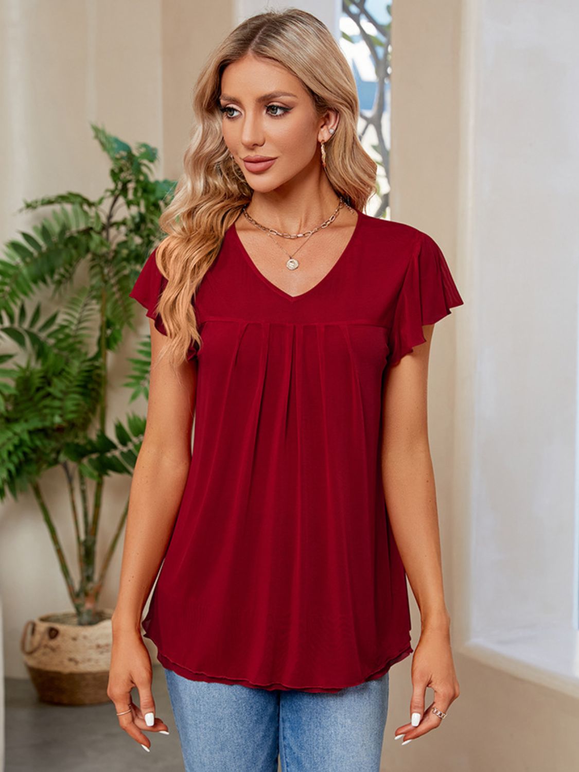 PREORDER- Ruched V-Neck Short Sleeve T-Shirt