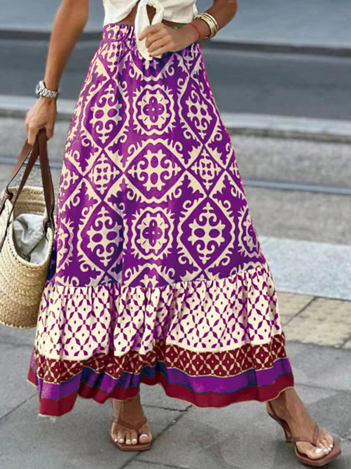 PREORDER- Geometric Elastic Waist Maxi Skirt