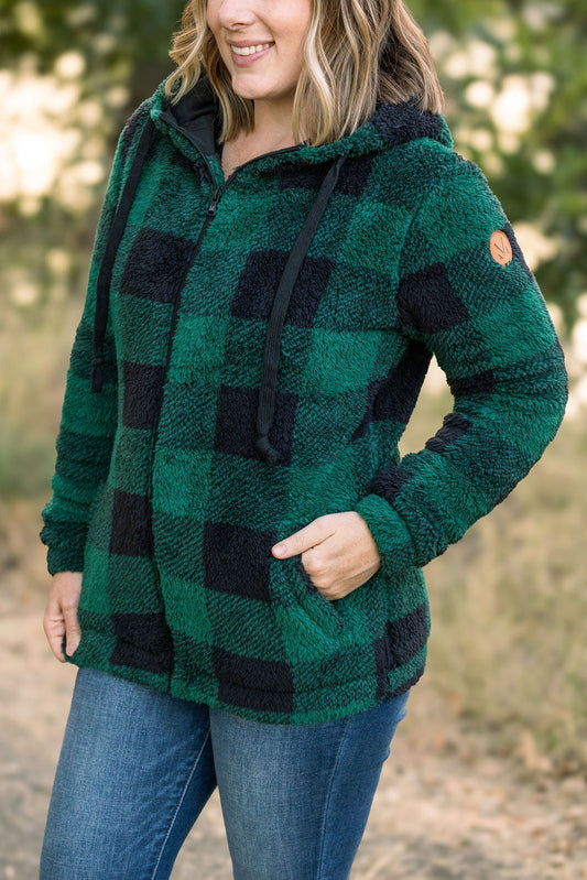 Michelle Mae Sherpa Fullzip Hoodie - Green Plaid