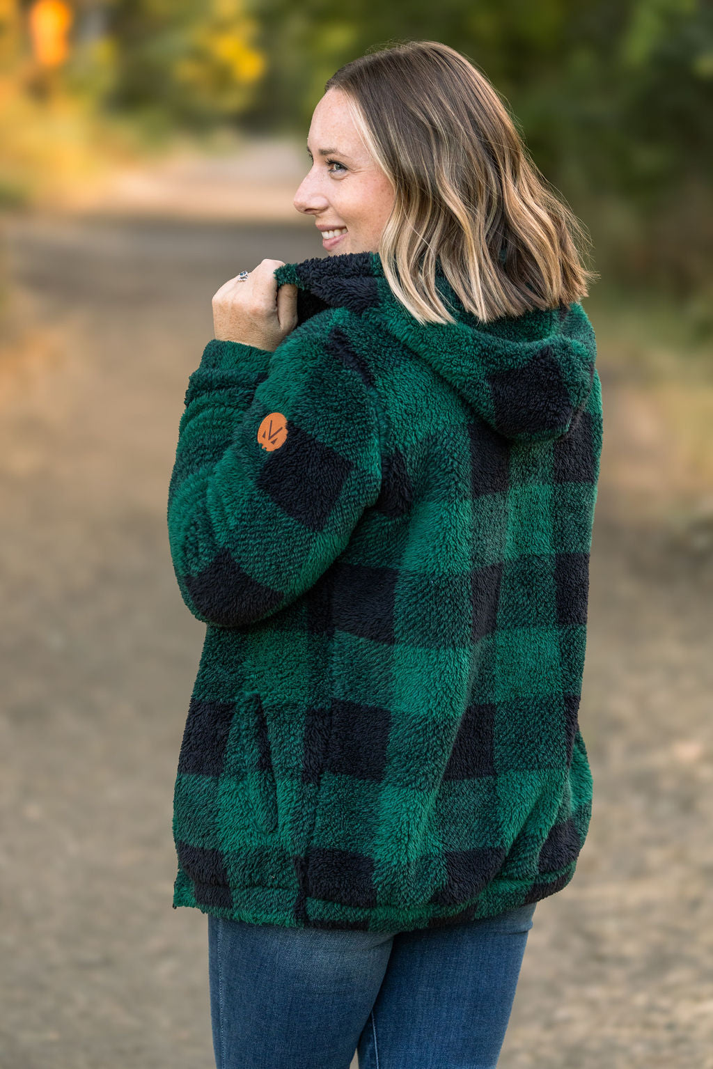 Michelle Mae Sherpa Fullzip Hoodie - Green Plaid