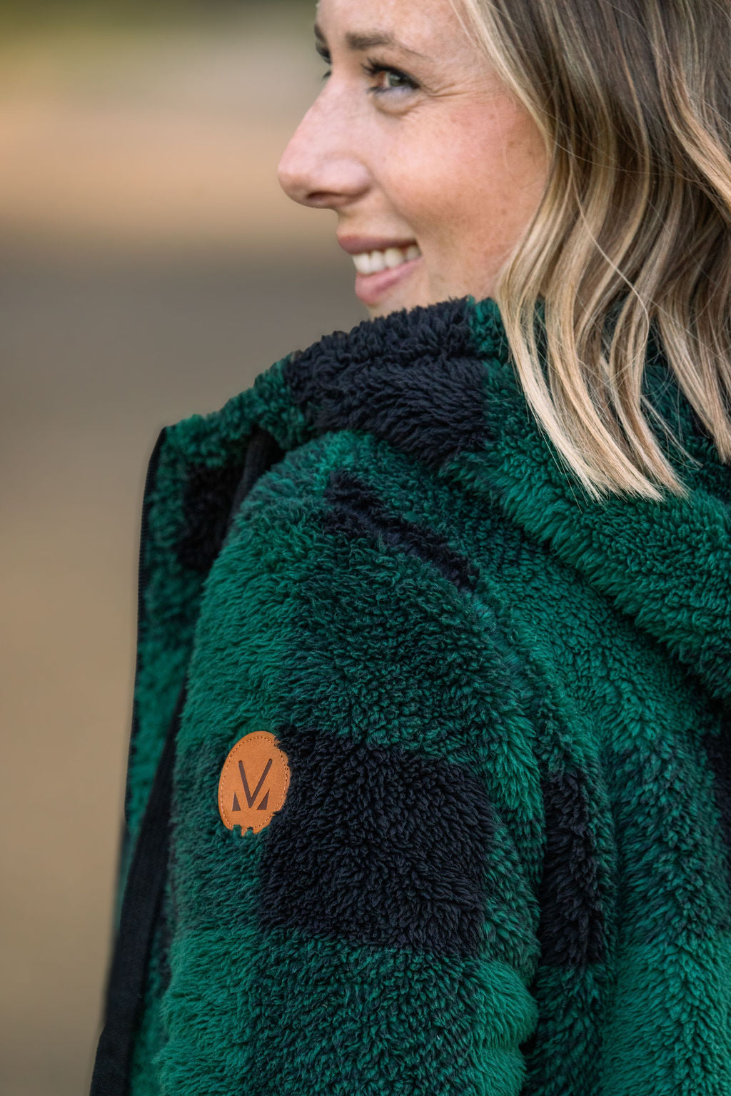 Michelle Mae Sherpa Fullzip Hoodie - Green Plaid