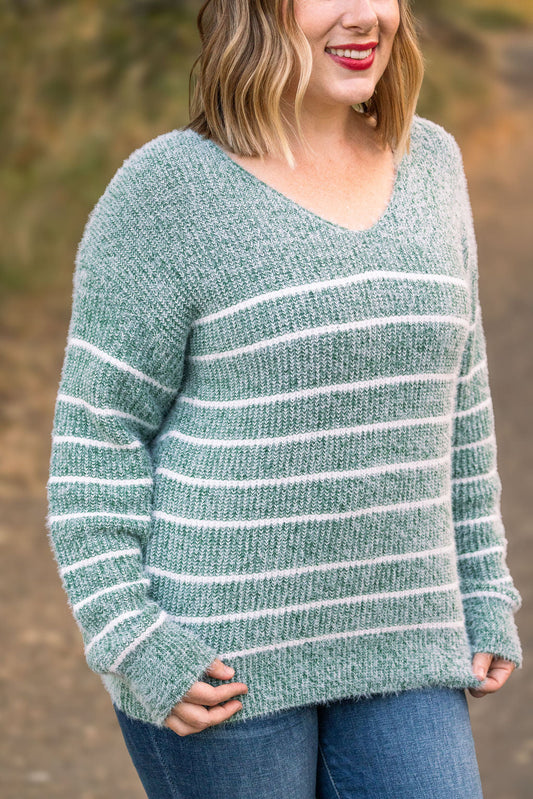 Michelle Mae Cozy Striped Sweater - Green