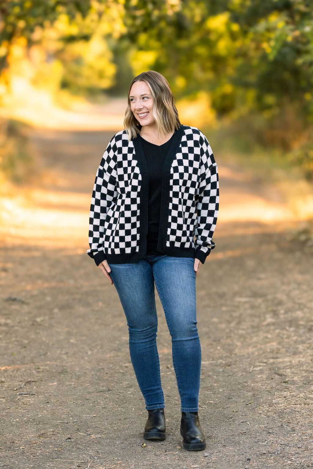 Michelle Mae Black Checker Cardigan