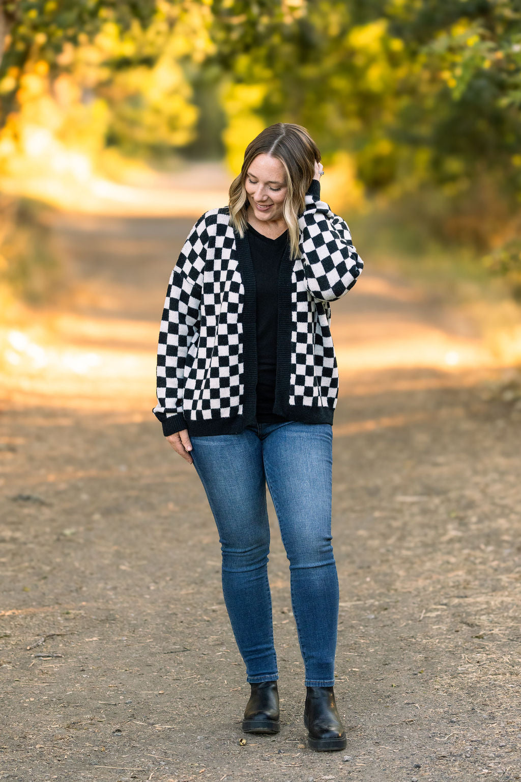 Michelle Mae Black Checker Cardigan