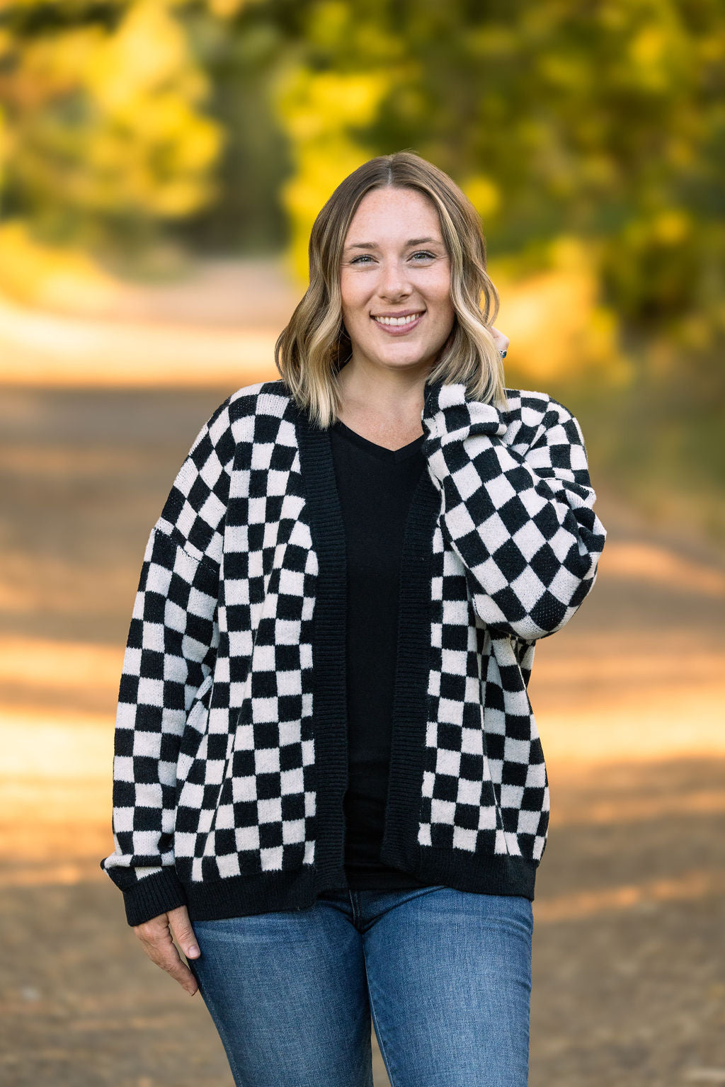 Michelle Mae Black Checker Cardigan