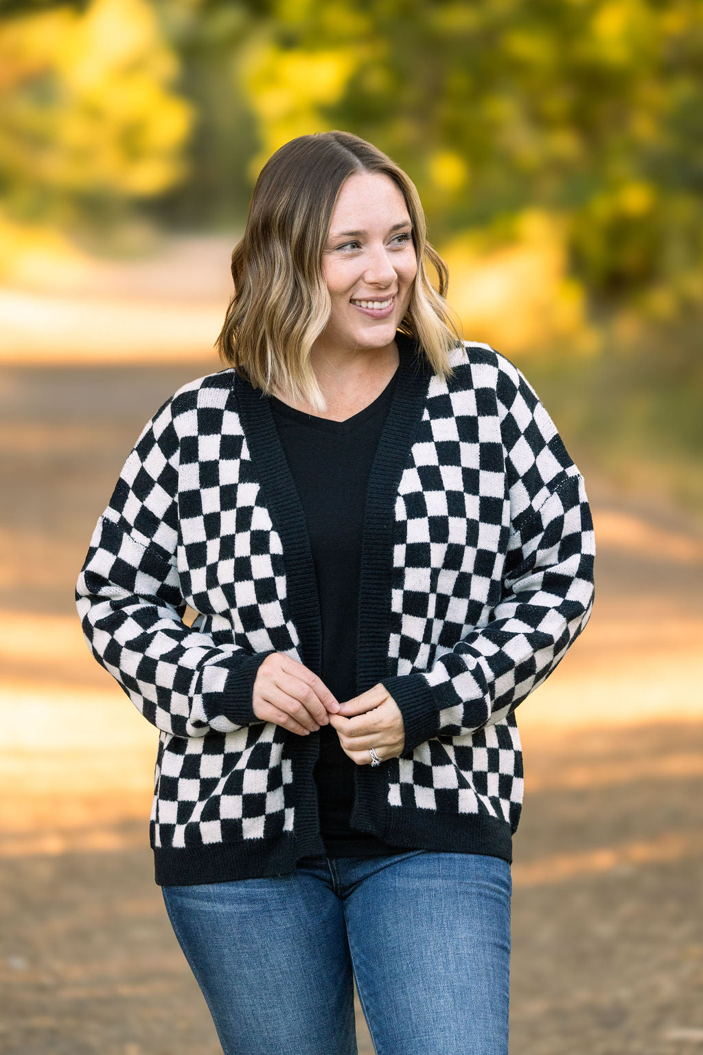 Michelle Mae Black Checker Cardigan