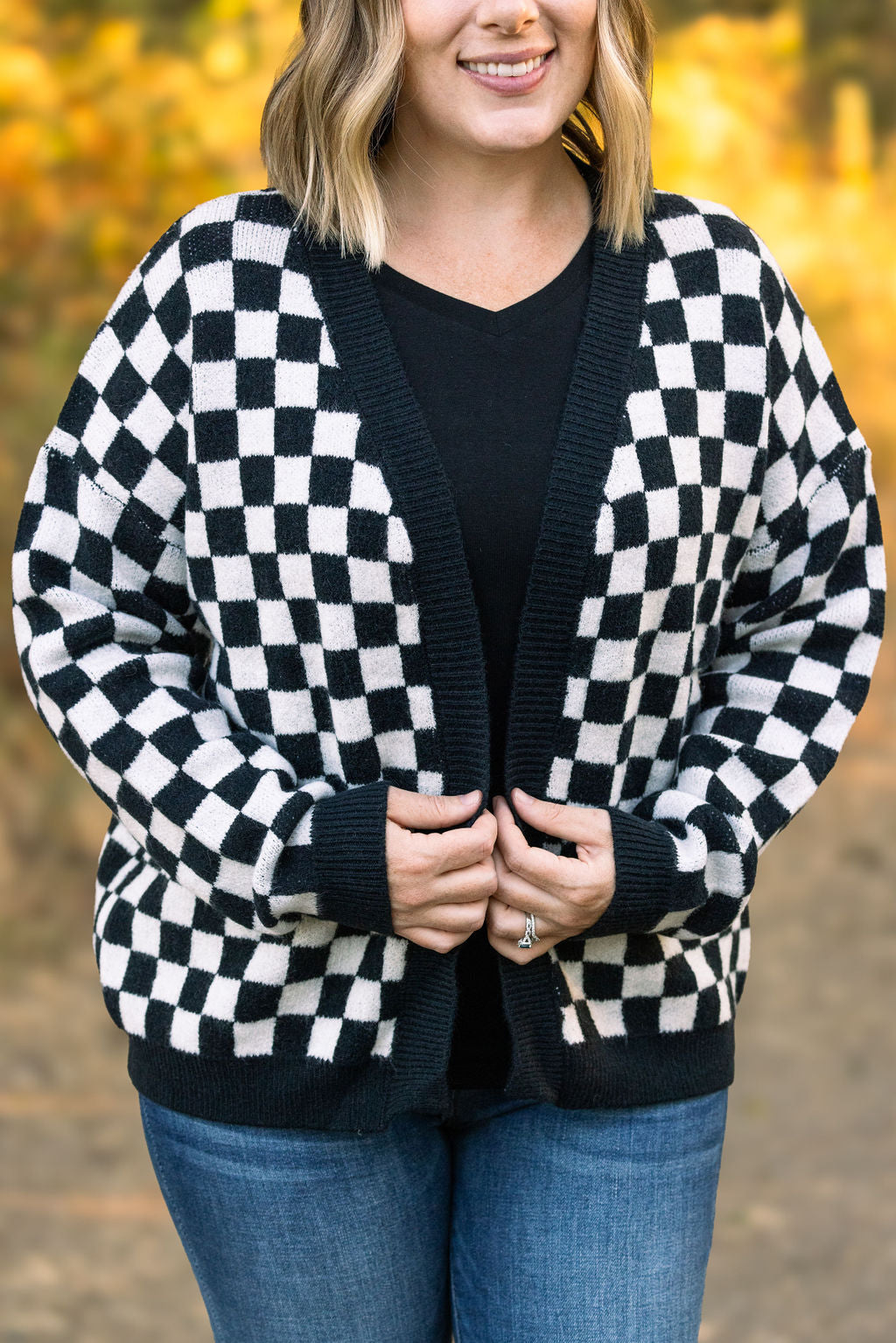 Michelle Mae Black Checker Cardigan