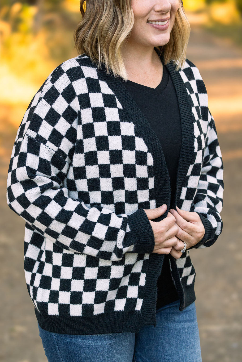 Michelle Mae Black Checker Cardigan