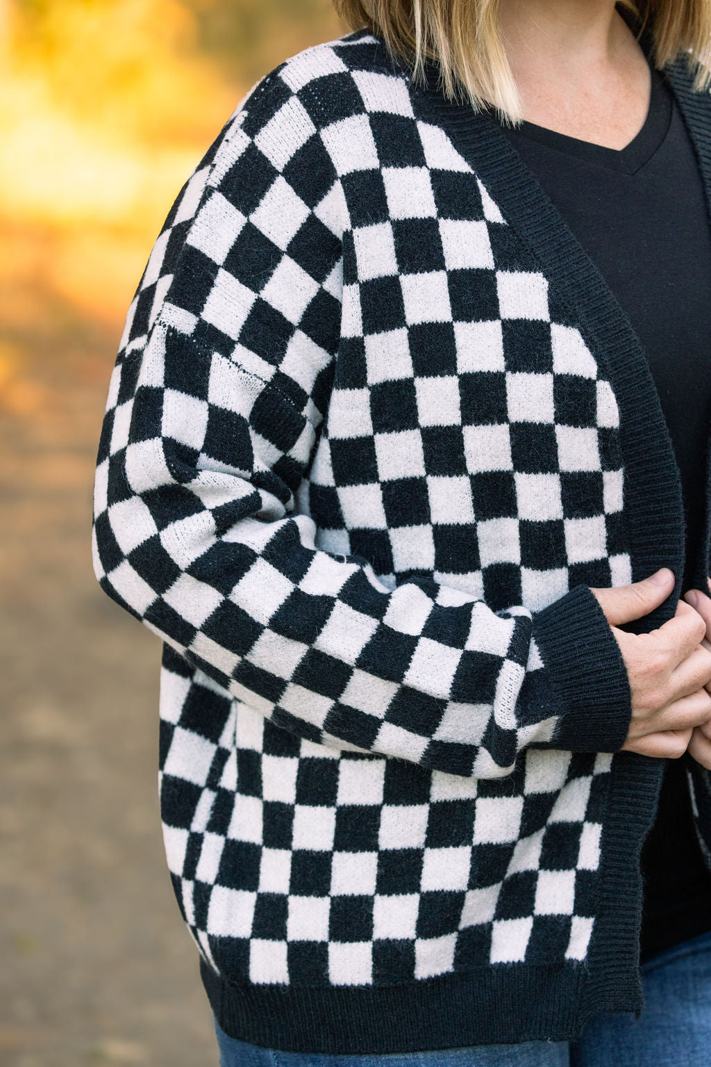 Michelle Mae Black Checker Cardigan