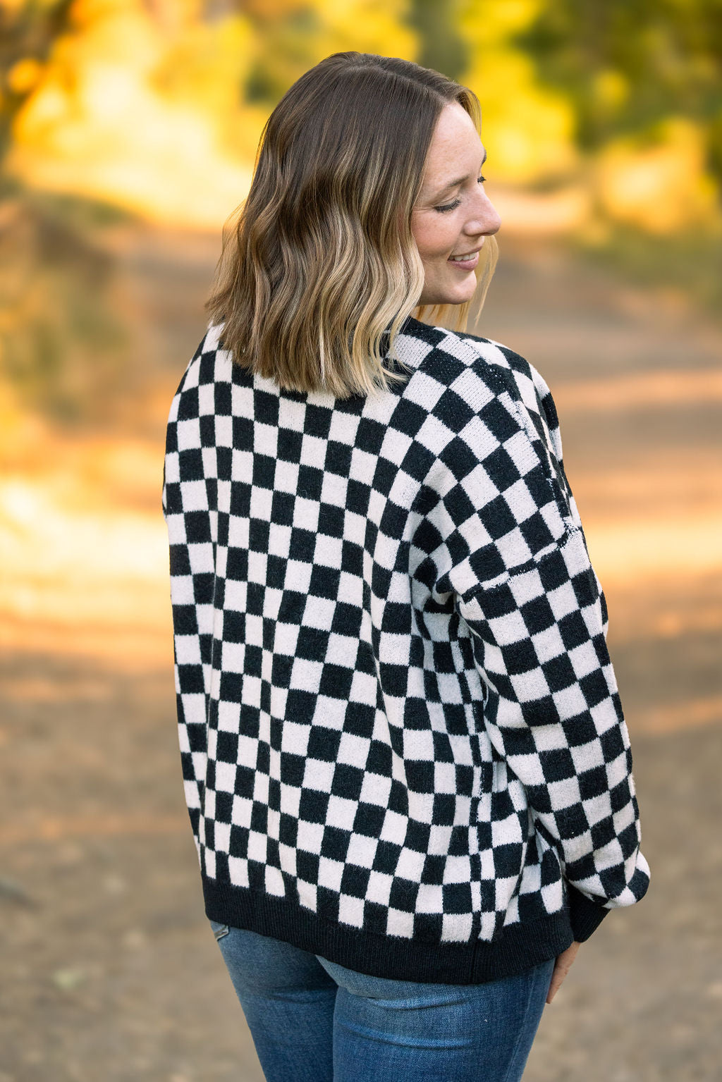 Michelle Mae Black Checker Cardigan