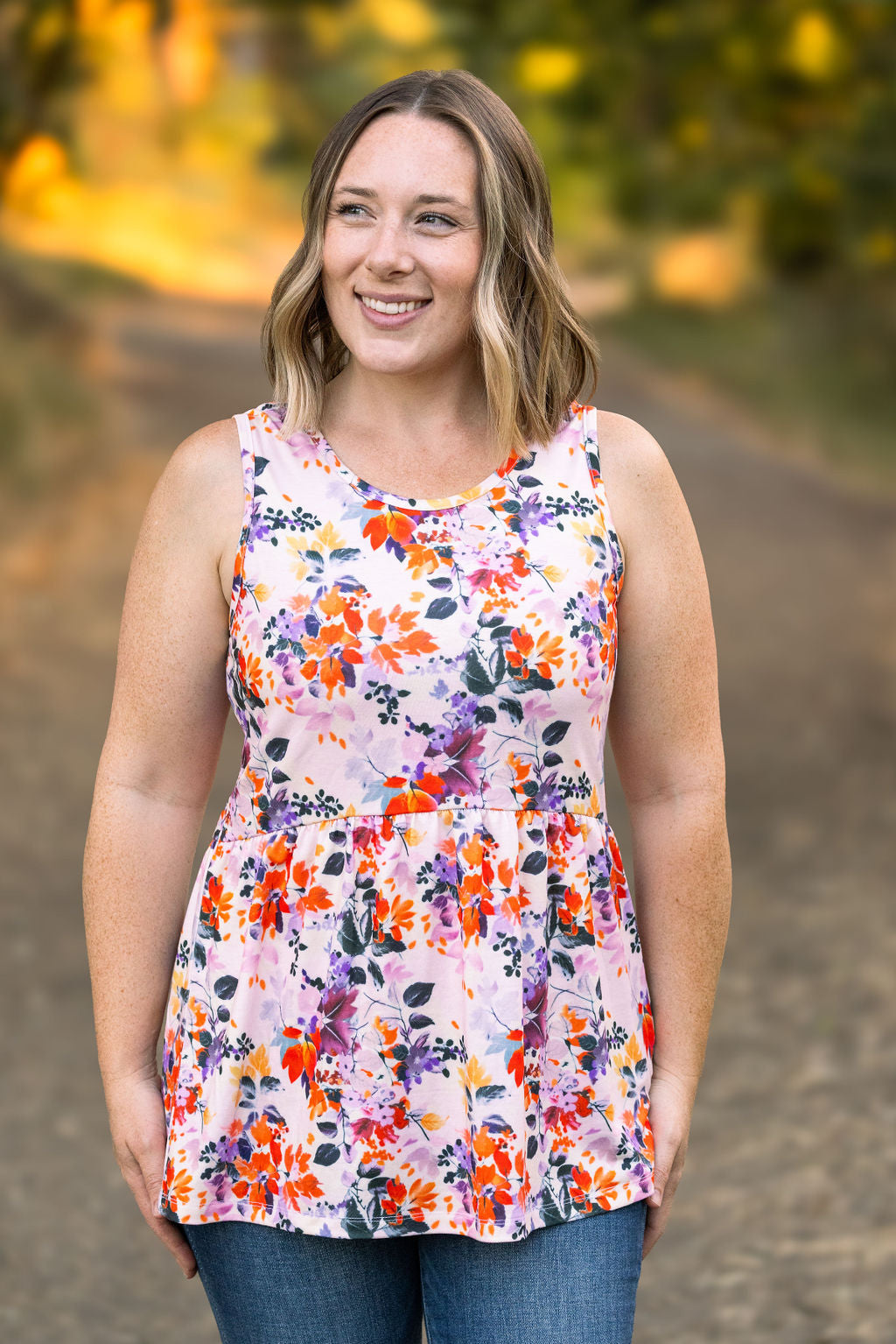 Michelle Mae Renee Ruffle Tank - Floral Leaves