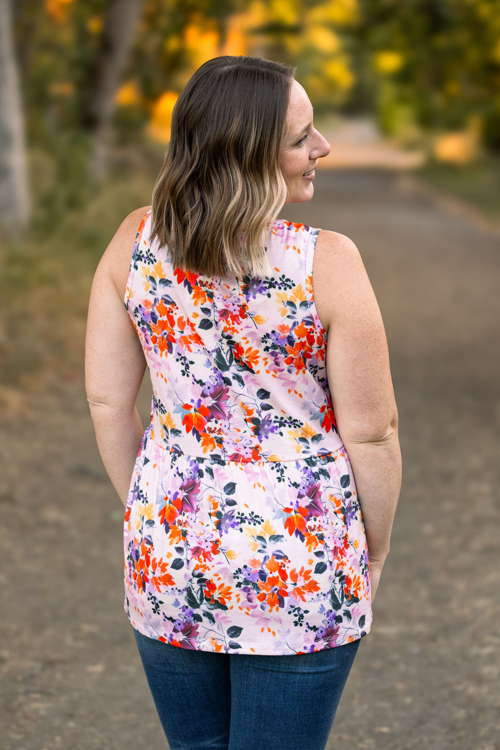 Michelle Mae Renee Ruffle Tank - Floral Leaves