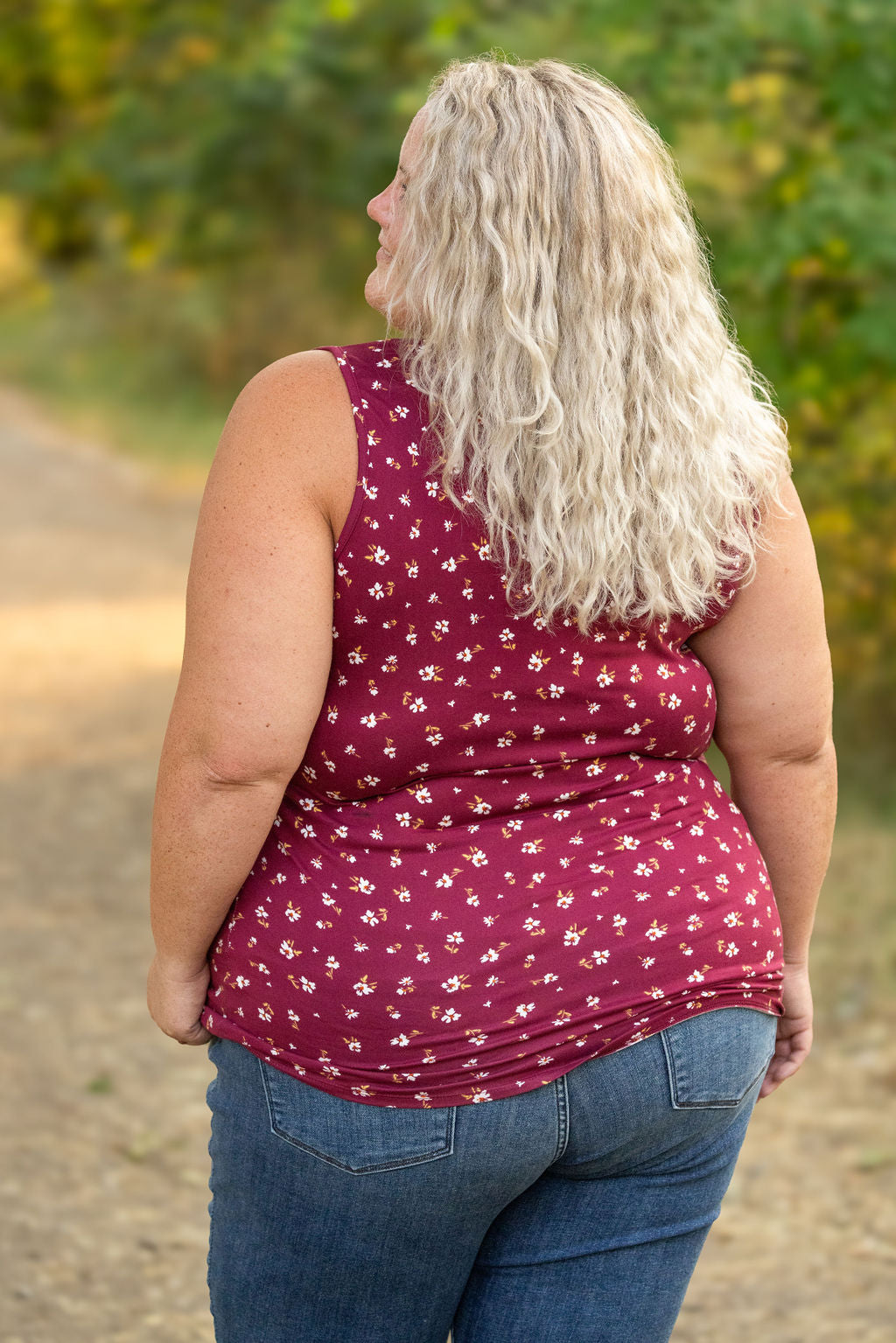 Michelle Mae Luxe Crew Tank - Micro Burgundy Floral