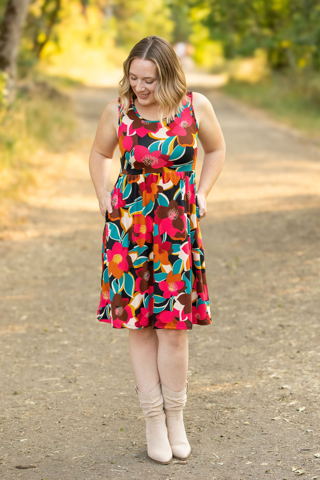 Michelle Mae Kelsey Tank Dress - Bold Magenta Floral