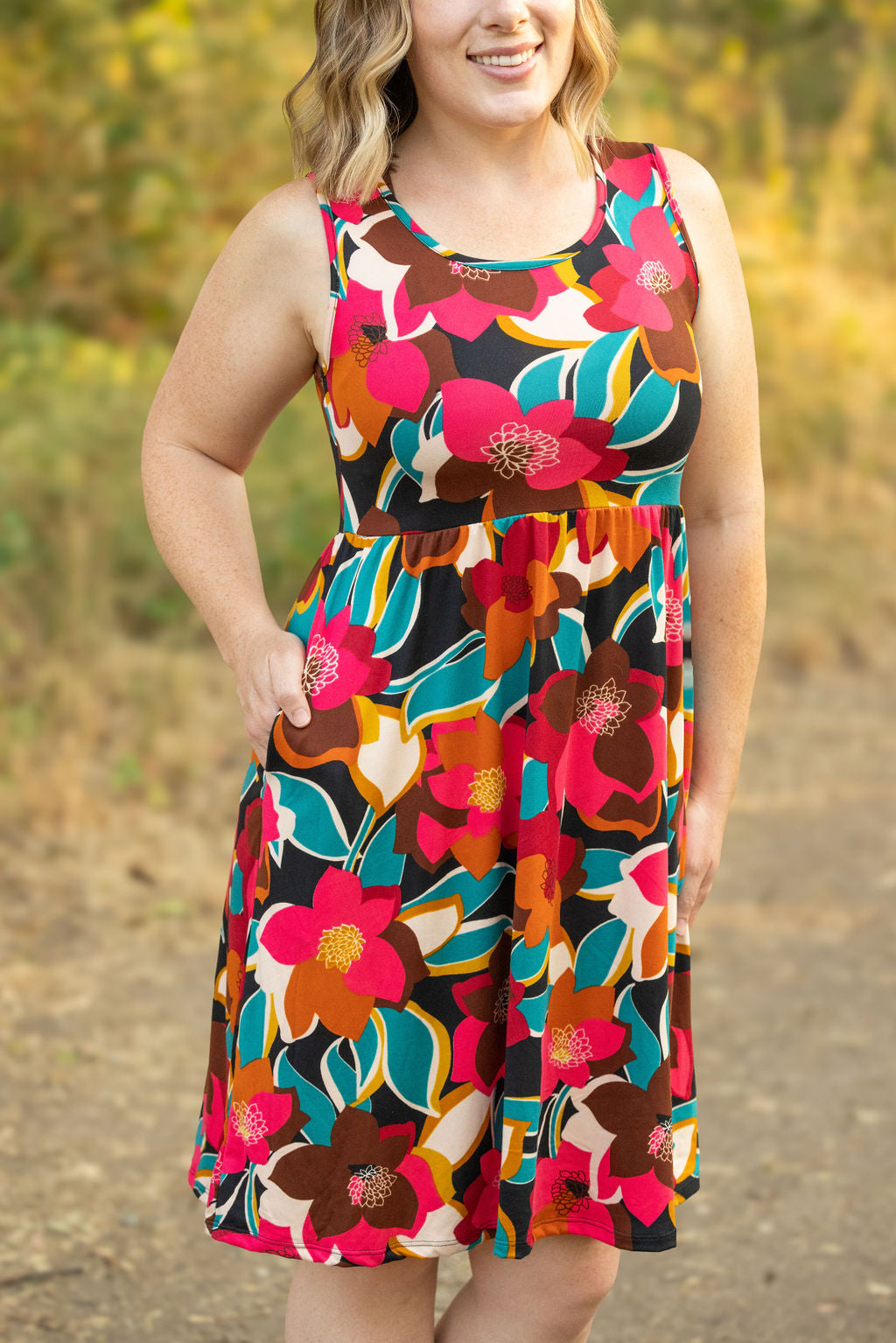 Michelle Mae Kelsey Tank Dress - Bold Magenta Floral