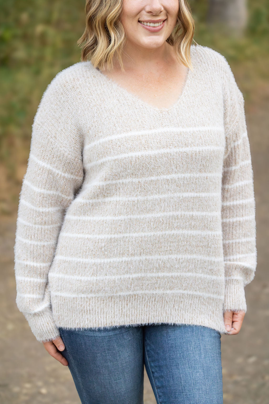 Michelle Mae Cozy Striped Sweater - Natural