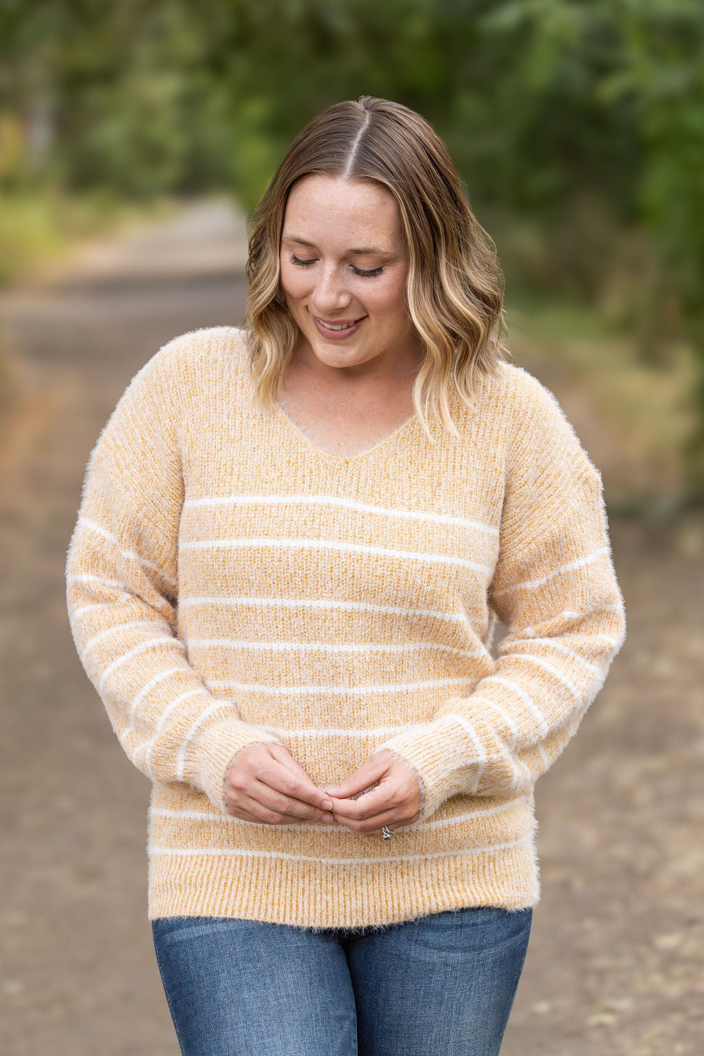 Michelle Mae Cozy Striped Sweater - Mustard