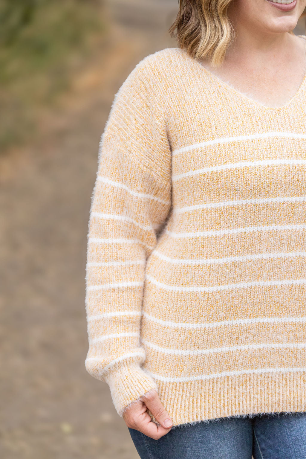 Michelle Mae Cozy Striped Sweater - Mustard