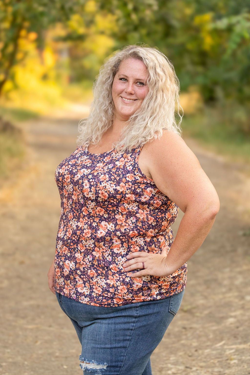 Michelle Mae Luxe Crew Tank - Navy Floral Mix