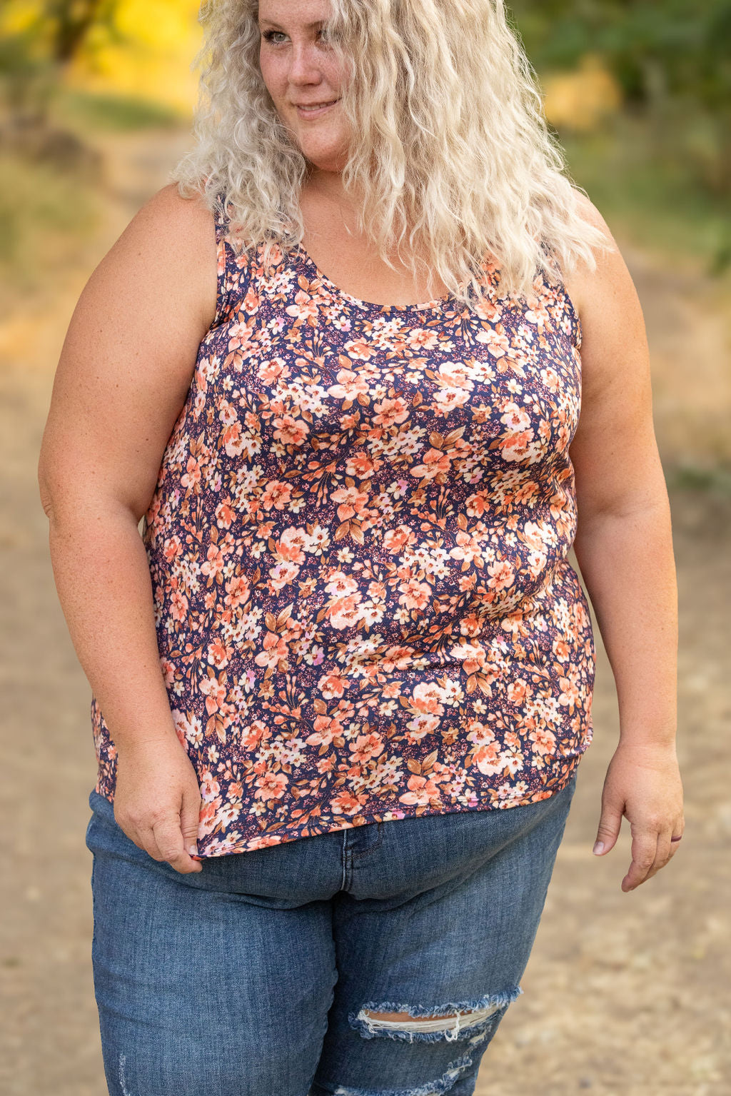 Michelle Mae Luxe Crew Tank - Navy Floral Mix