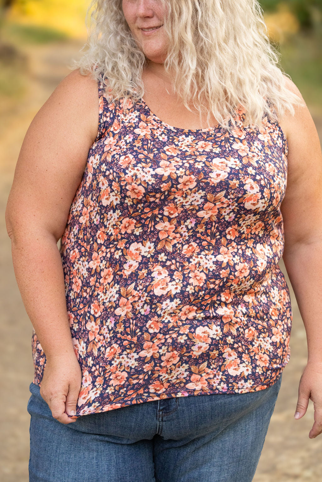 Michelle Mae Luxe Crew Tank - Navy Floral Mix